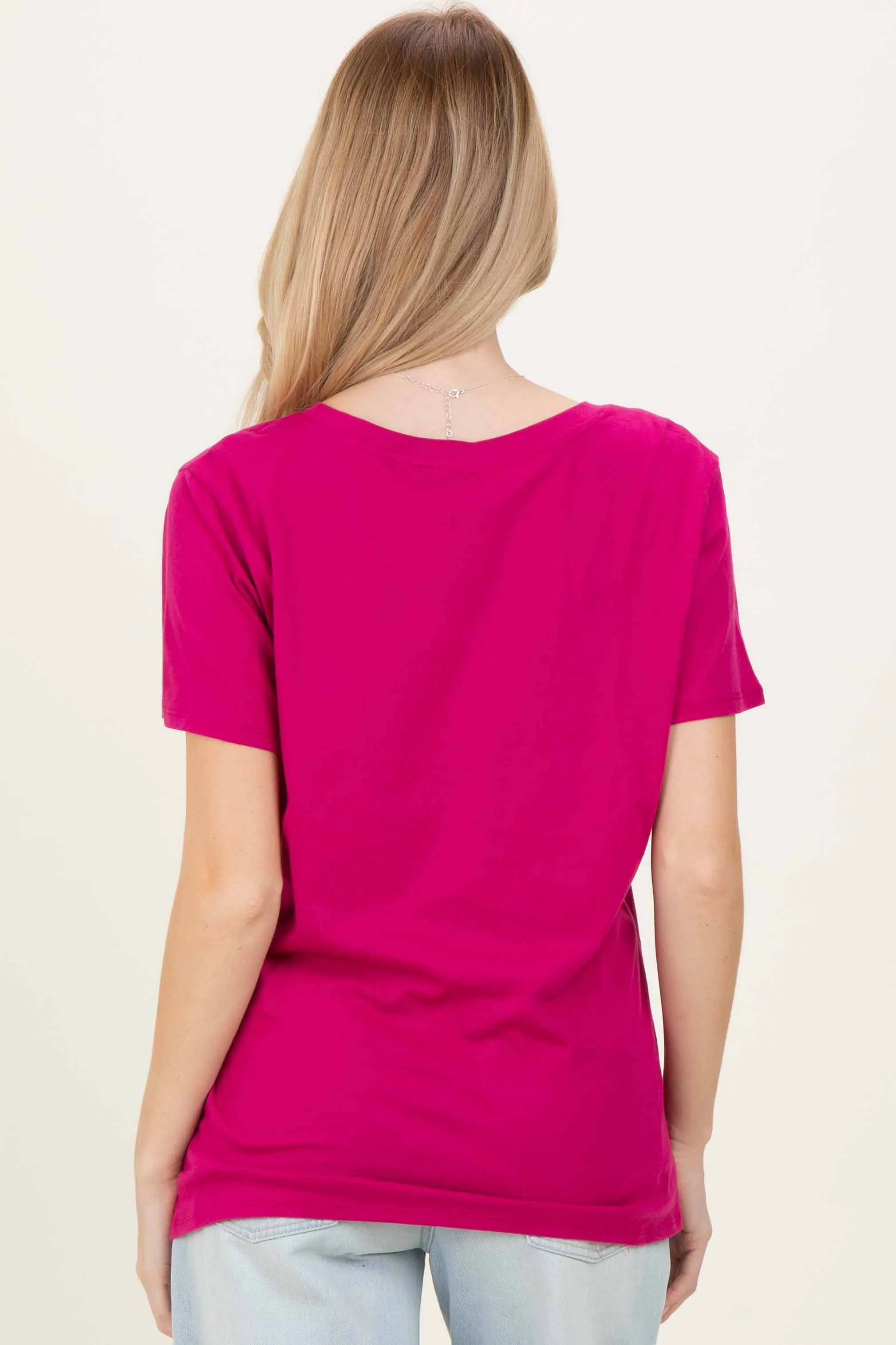 Magenta Oversized V-Neck Short Sleeve Tee sold by Pinkblush product image thumbnail 3