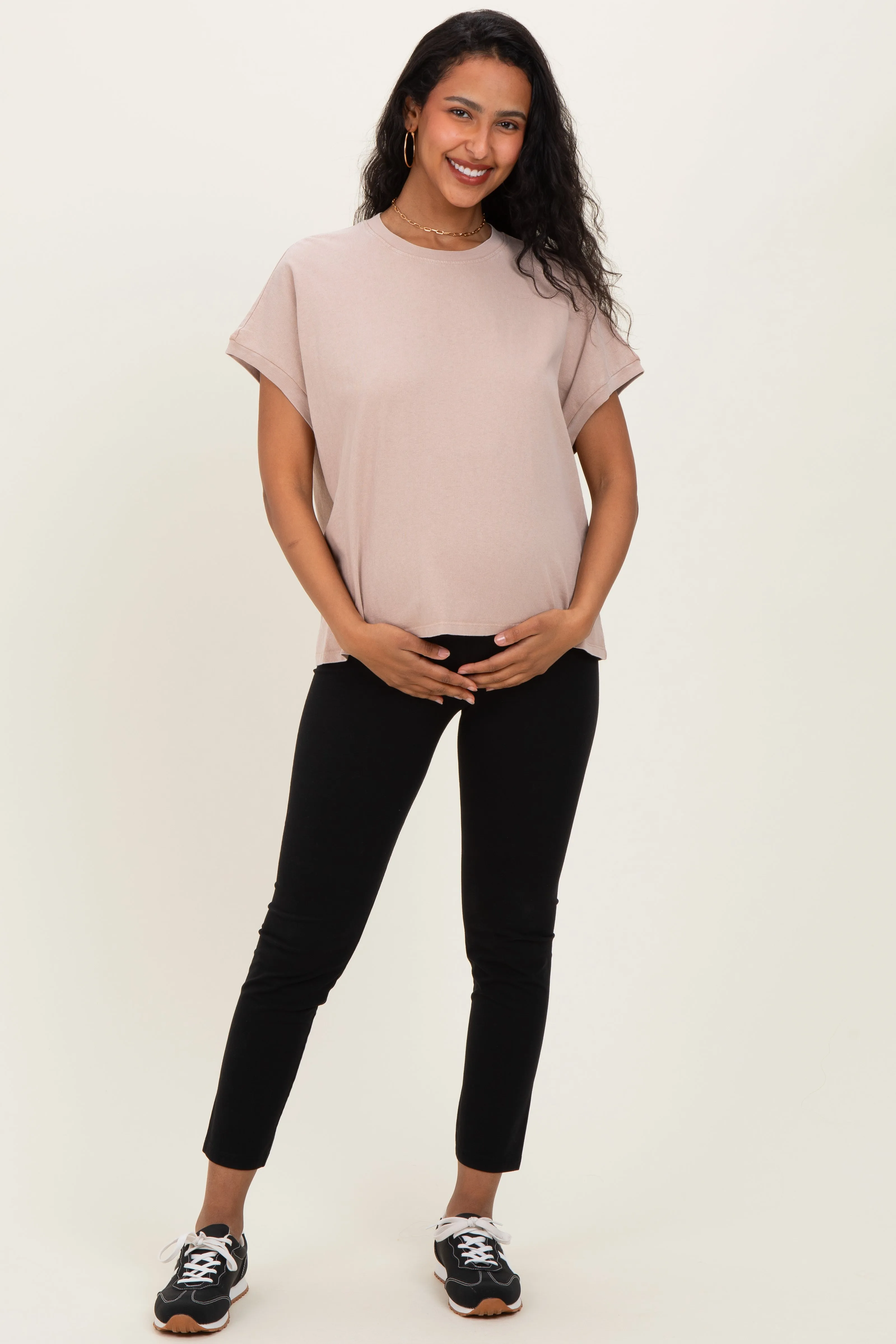 Taupe Mineral Wash Boxy Fit Maternity T-Shirt sold by Pinkblush product image thumbnail 2