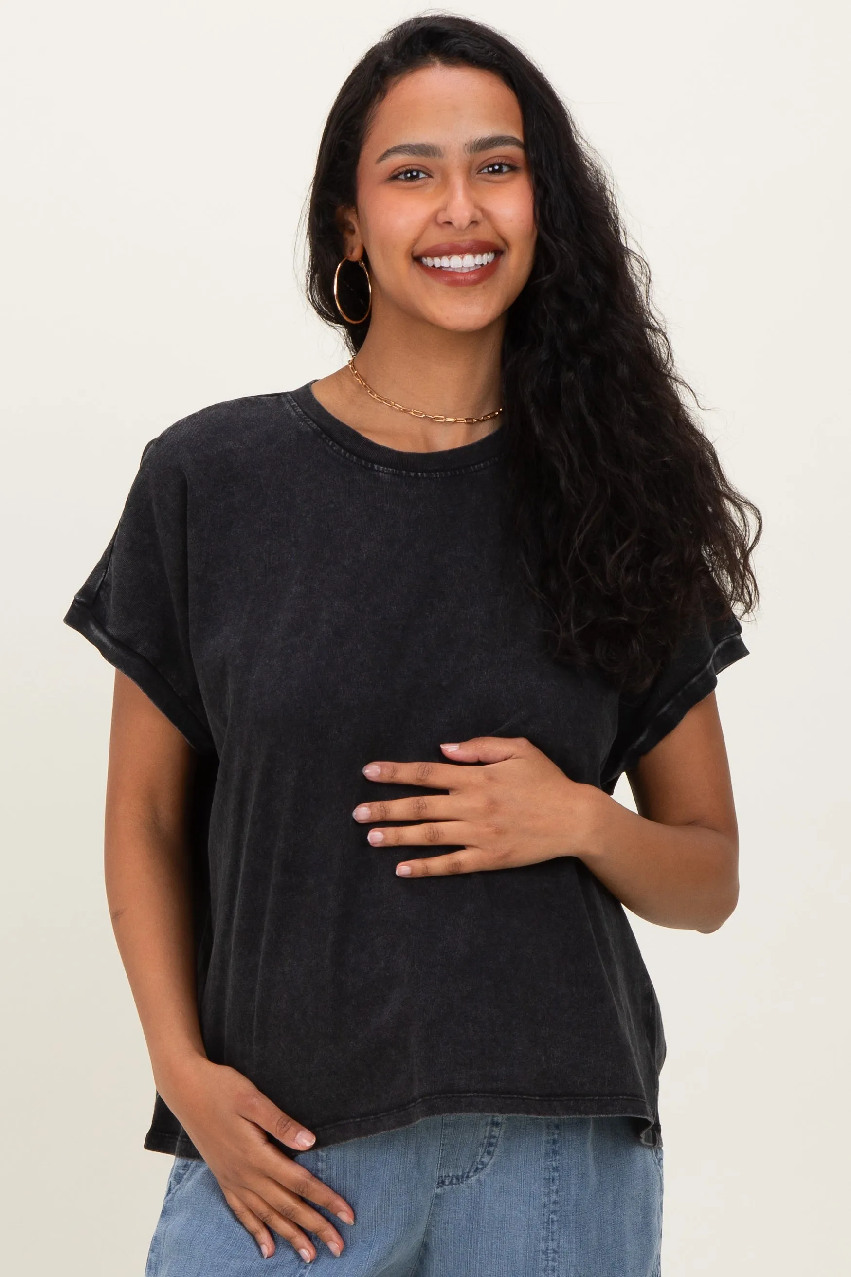 Black Mineral Wash Boxy Fit Maternity T-Shirt sold by Pinkblush product image thumbnail 2