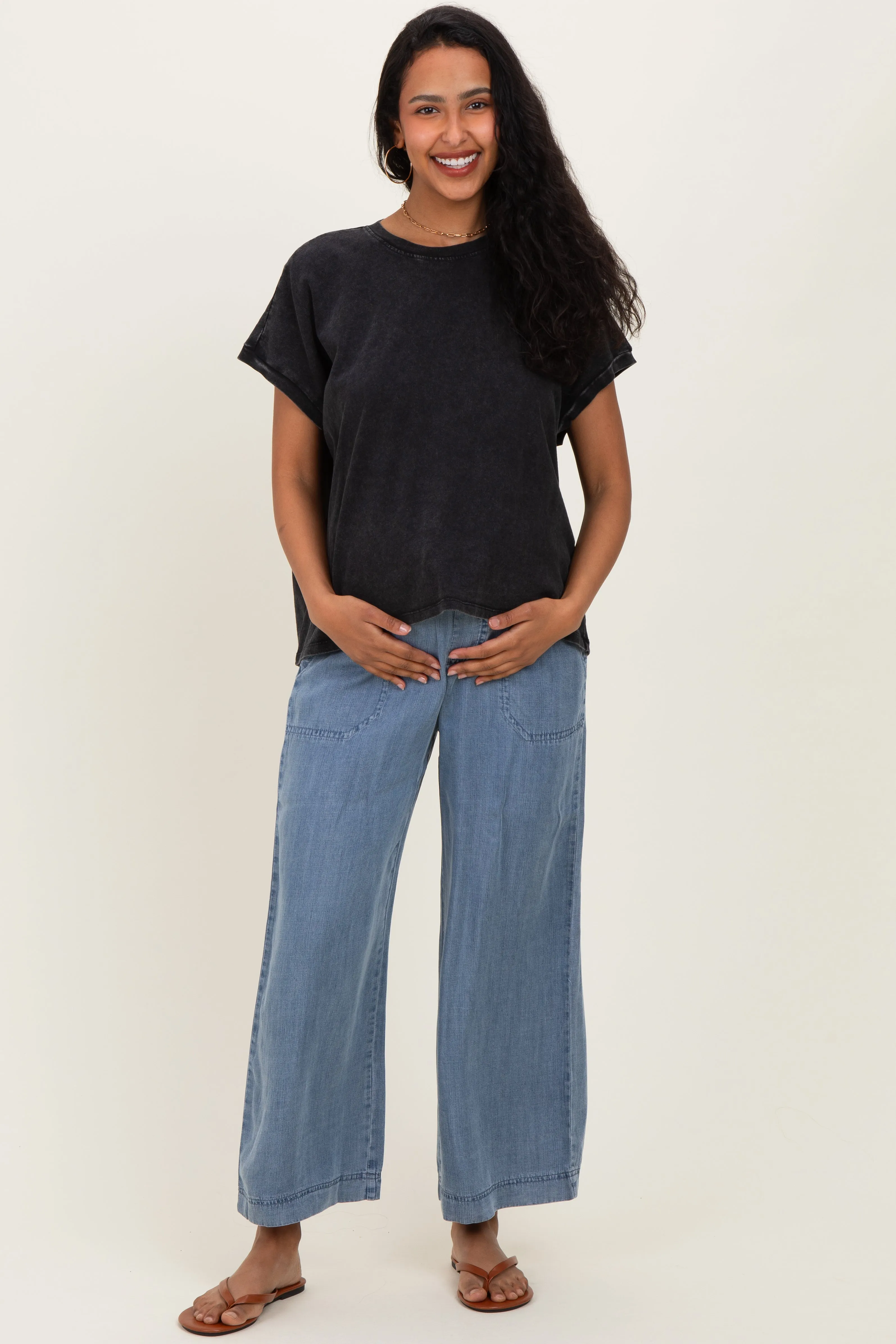 Black Mineral Wash Boxy Fit Maternity T-Shirt sold by Pinkblush