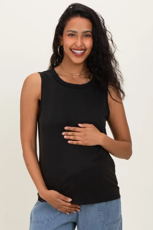 Black Braided Neckline Maternity Tank made by Doe & Rae