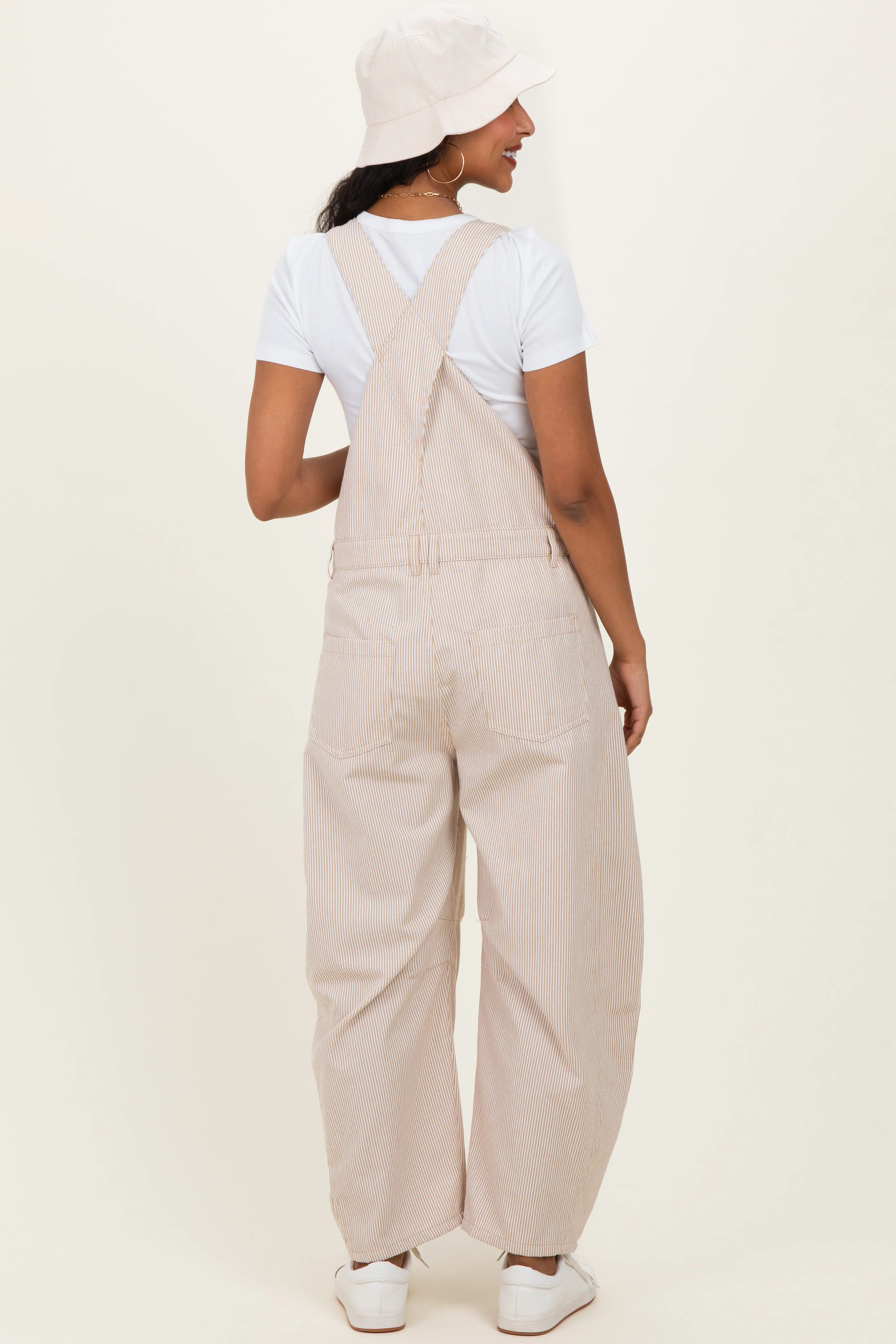 Taupe Pinstriped Barrel-Leg Maternity Overalls sold by Pinkblush product image thumbnail 4
