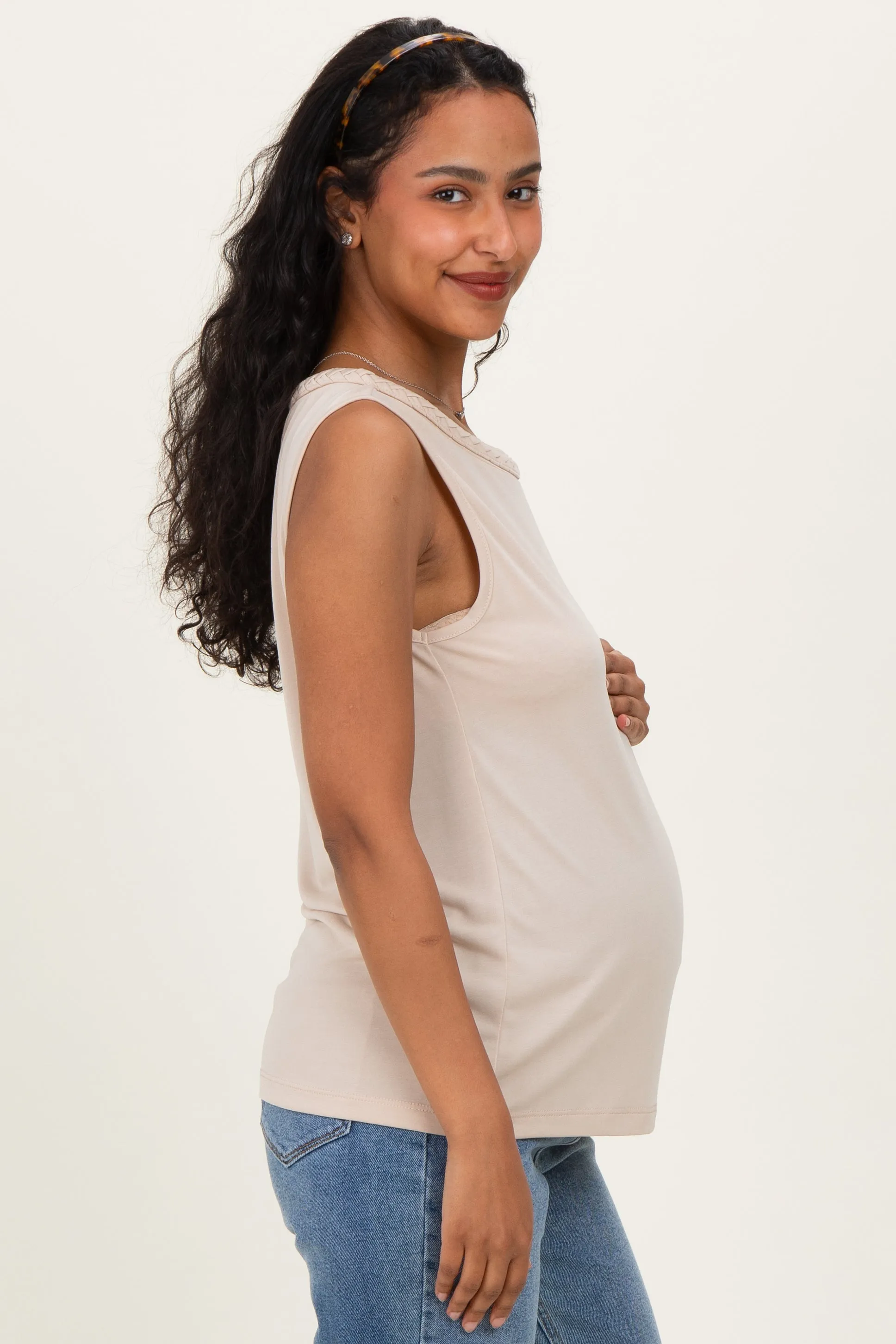 Oat Braided Neckline Maternity Tank sold by Pinkblush product image thumbnail 3