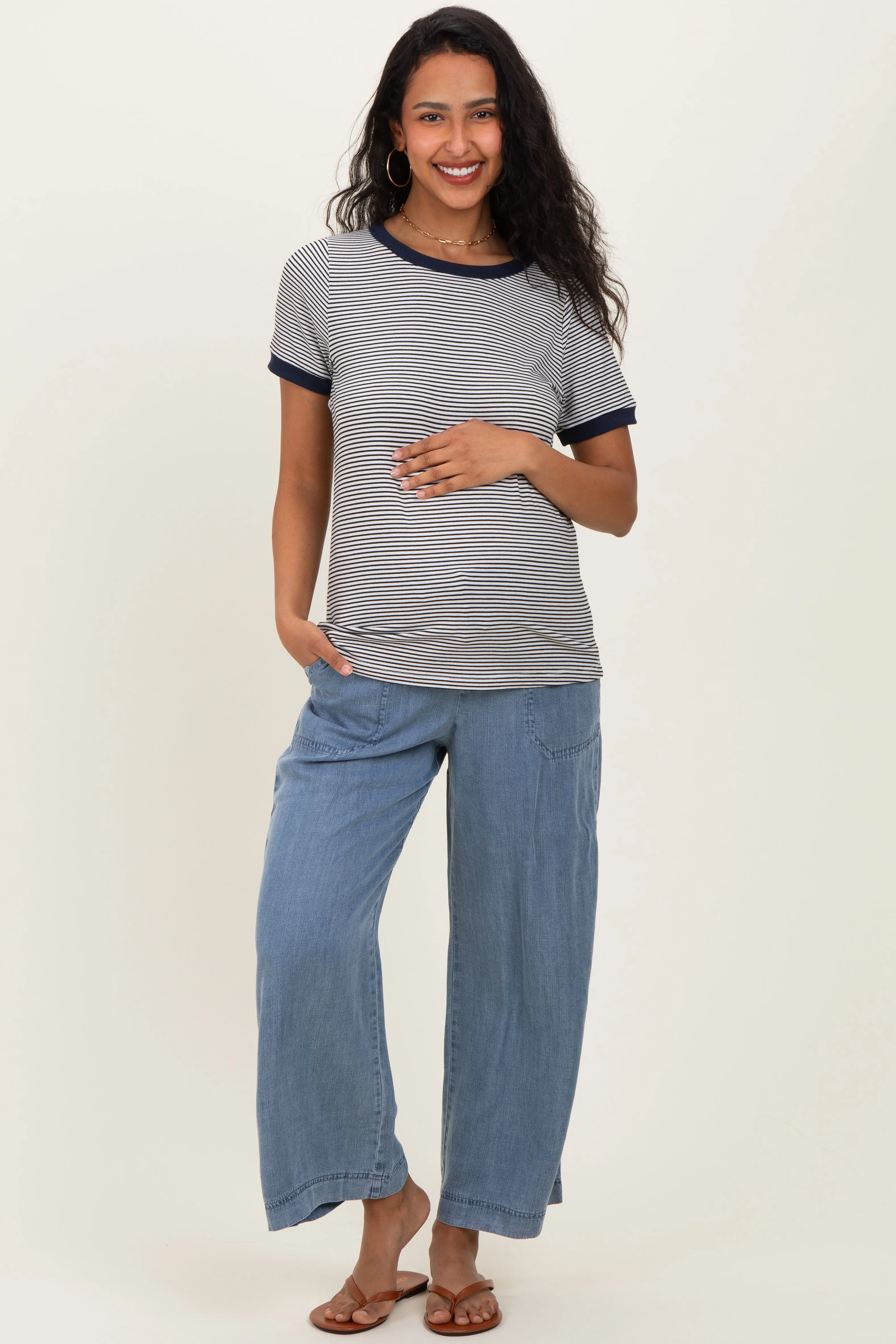 Ivory Navy Trimmed Striped Maternity Top sold by Pinkblush product image thumbnail 2