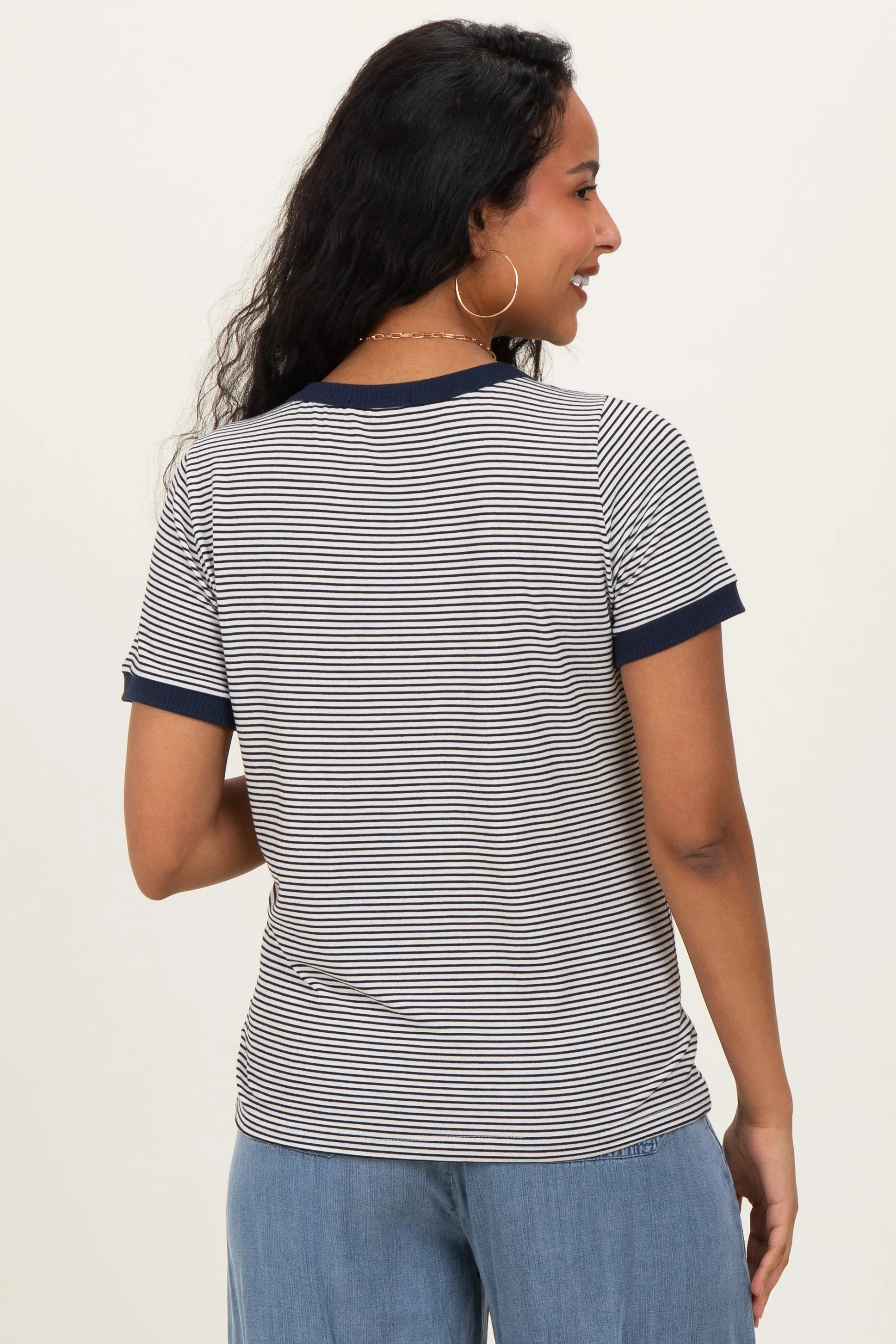 Ivory Navy Trimmed Striped Maternity Top sold by Pinkblush product image thumbnail 3