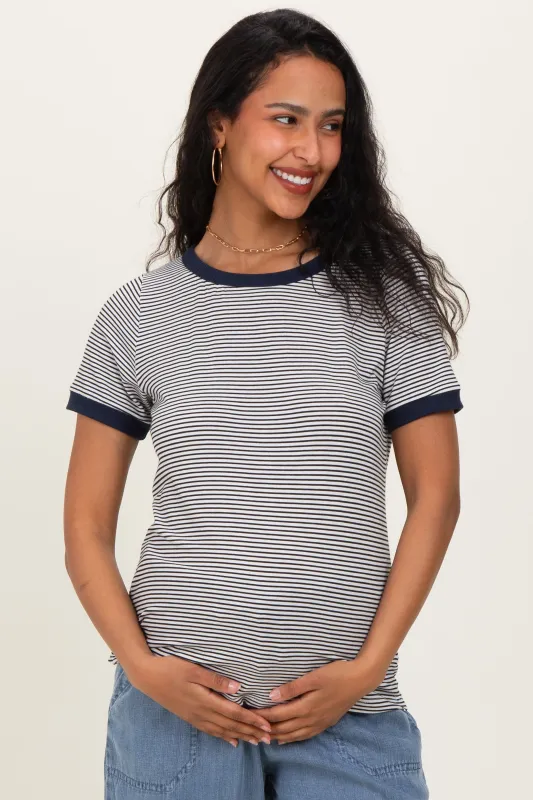 Ivory Navy Trimmed Striped Maternity Top made by Staccato