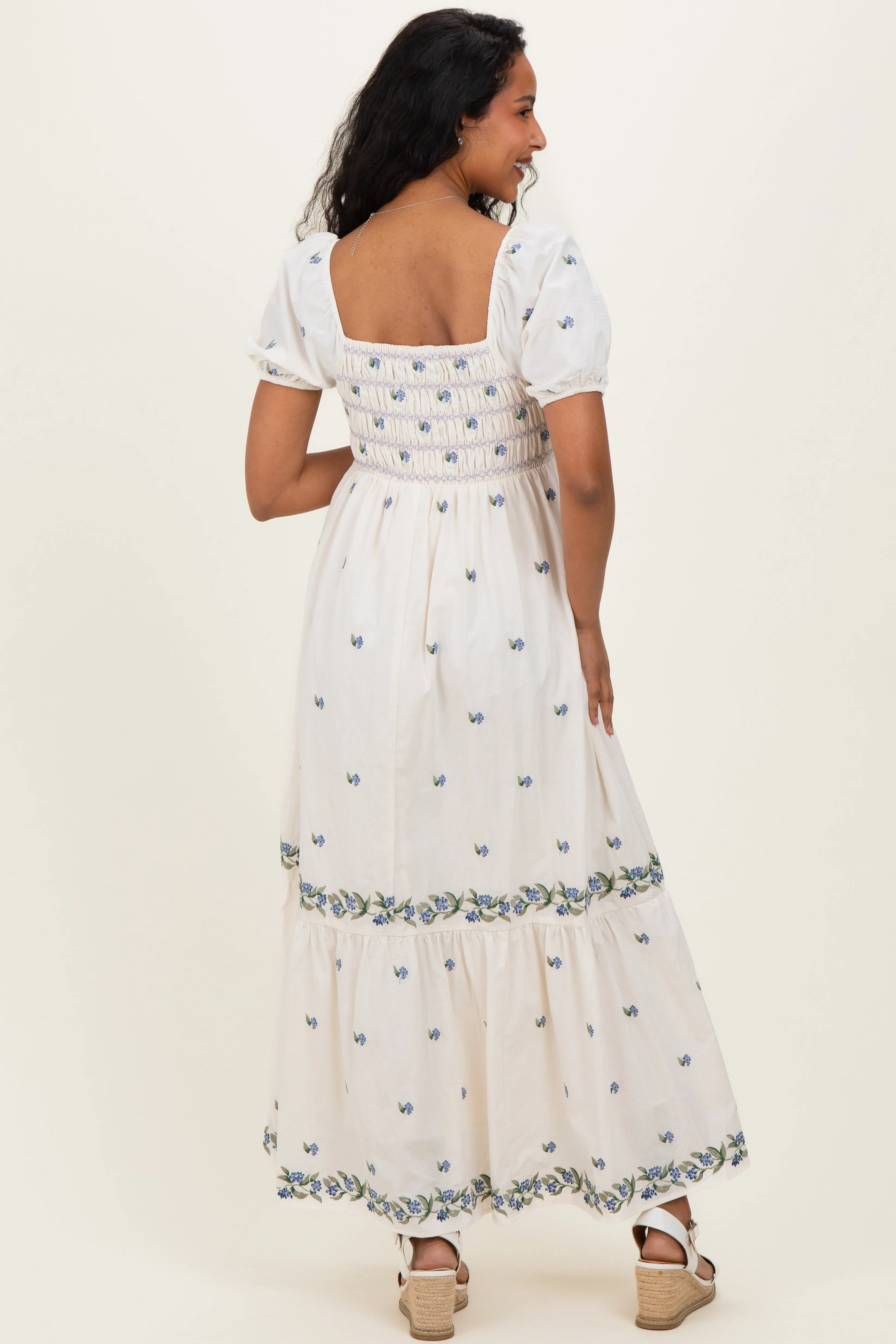 Buttercream Smocked Embroidered Floral Maternity Maxi Dress sold by Pinkblush product image thumbnail 4