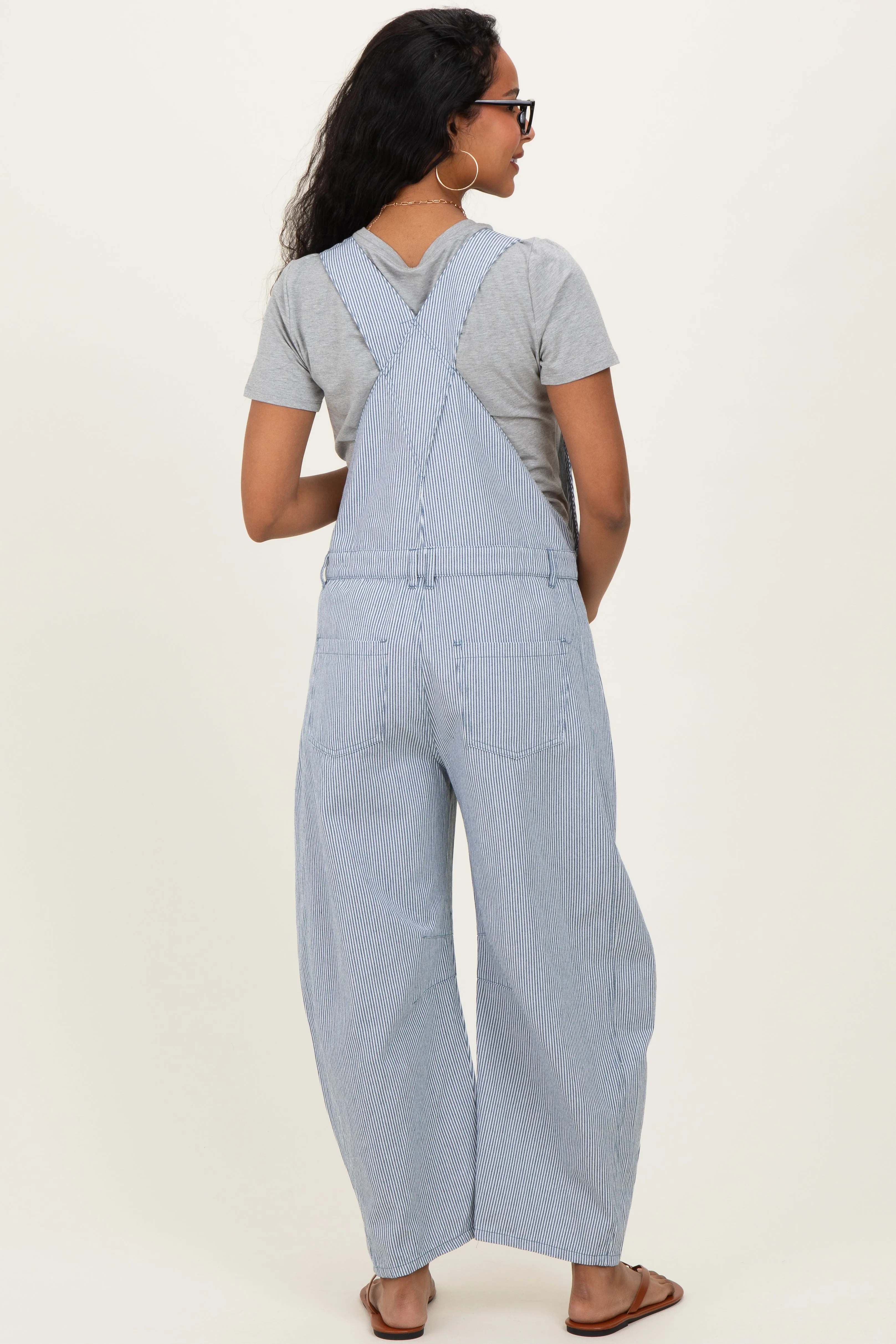 Blue Pinstriped Barrel-Leg Maternity Overalls sold by Pinkblush product image thumbnail 5