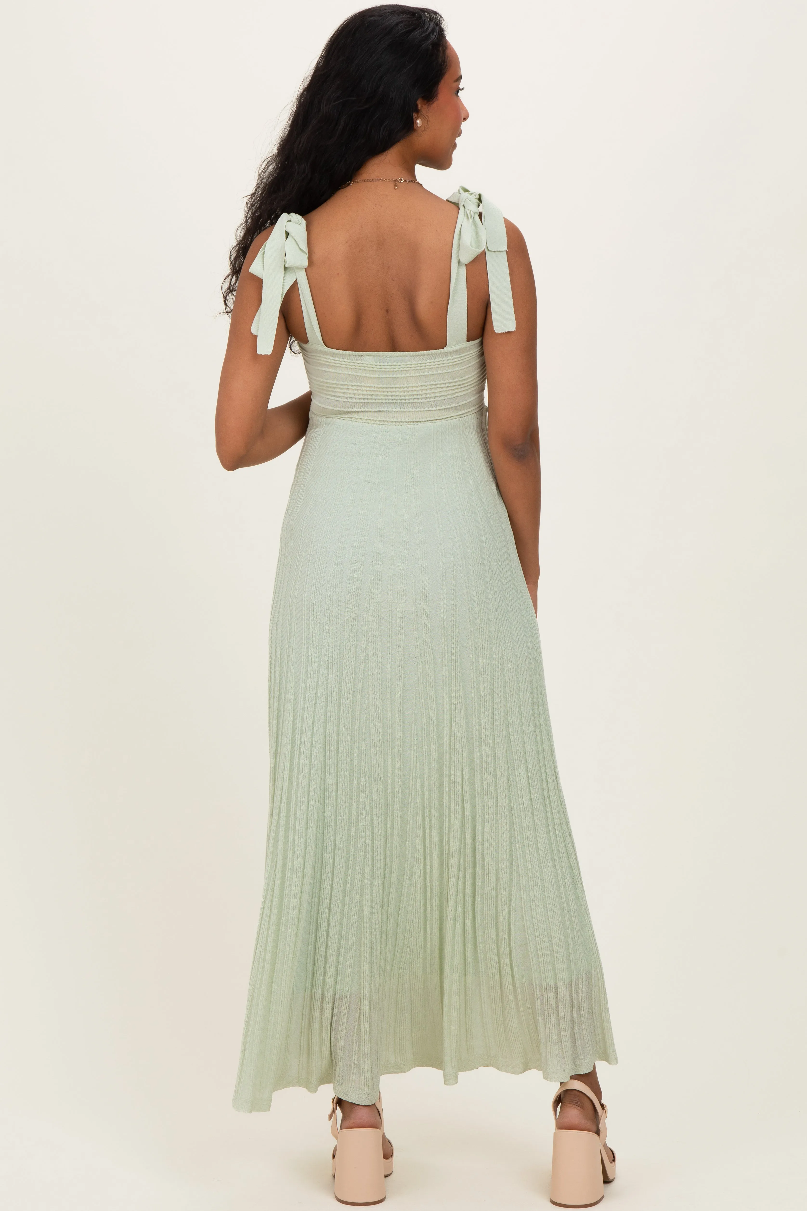Sage Textured Knit Shoulder Tie Maternity Midi Dress sold by Pinkblush product image thumbnail 4