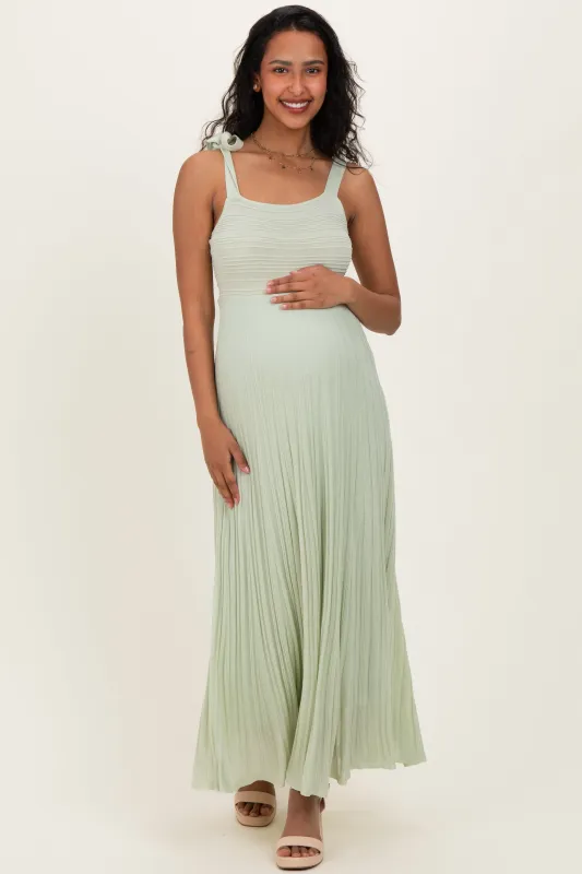 Sage Textured Knit Shoulder Tie Maternity Midi Dress made by MABLE