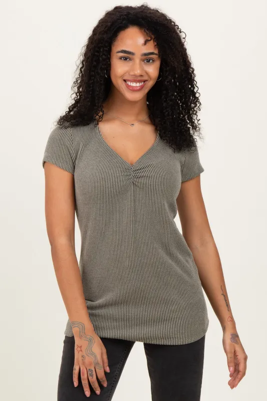 Olive Ribbed Sweetheart-Neckline Top sold by Pinkblush