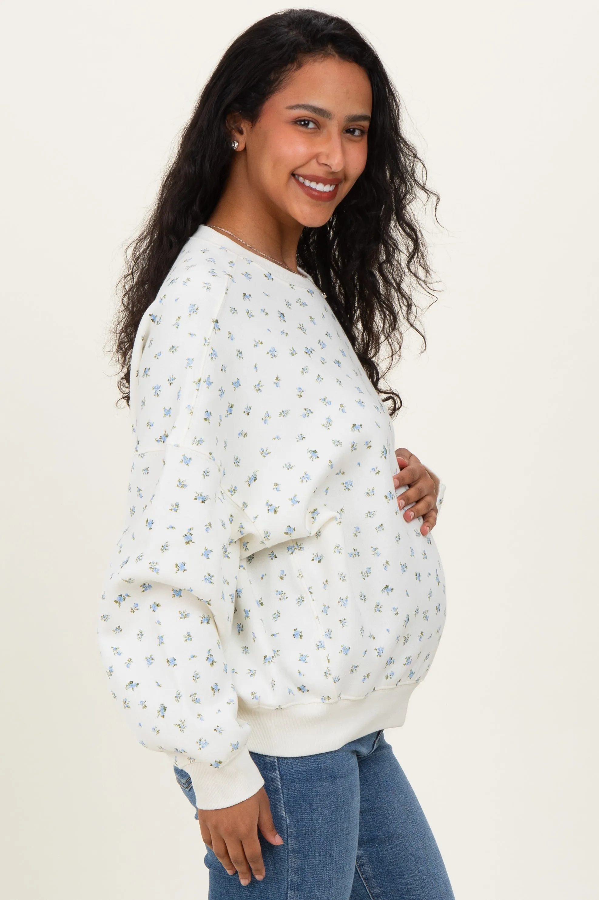 Blue Ditsy Floral Maternity Sweatshirt sold by Pinkblush product image thumbnail 3