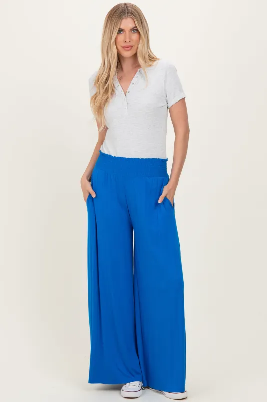 Blue Smocked Waist Wide Leg Pants sold by Pinkblush