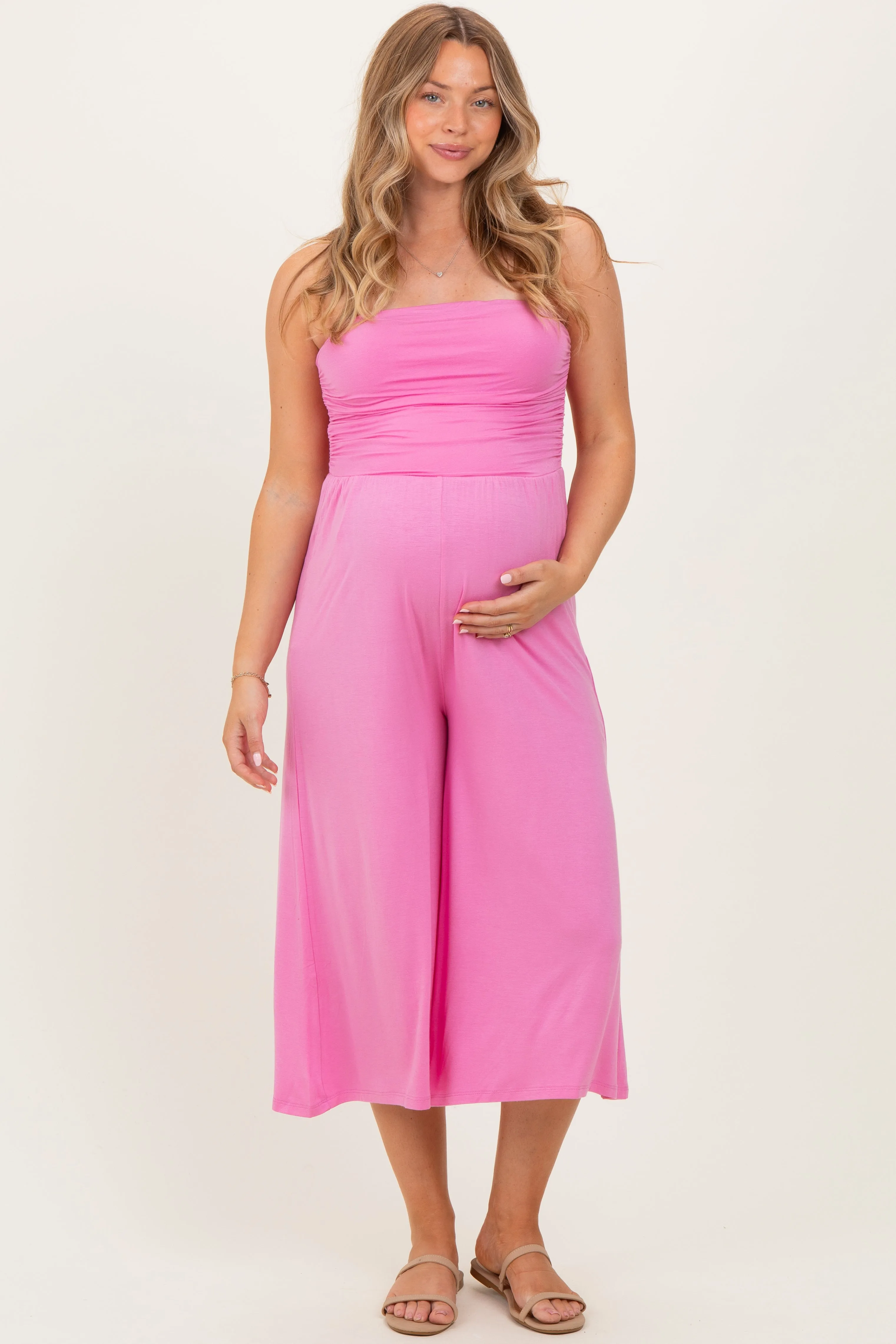 Pink Double Layered Strapless Tube Top Maternity Jumpsuit sold by Pinkblush product image thumbnail 2