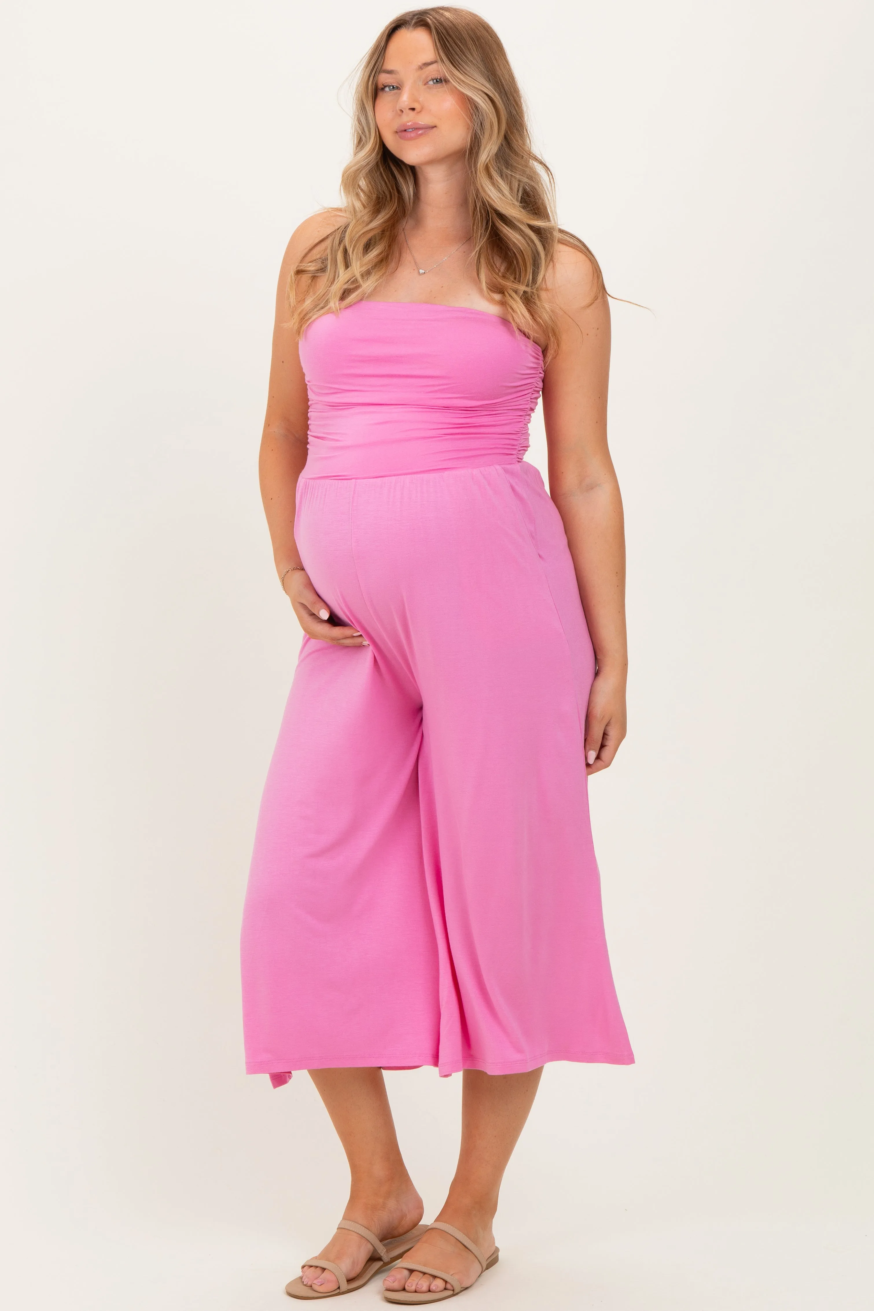 Pink Double Layered Strapless Tube Top Maternity Jumpsuit sold by Pinkblush product image thumbnail 3