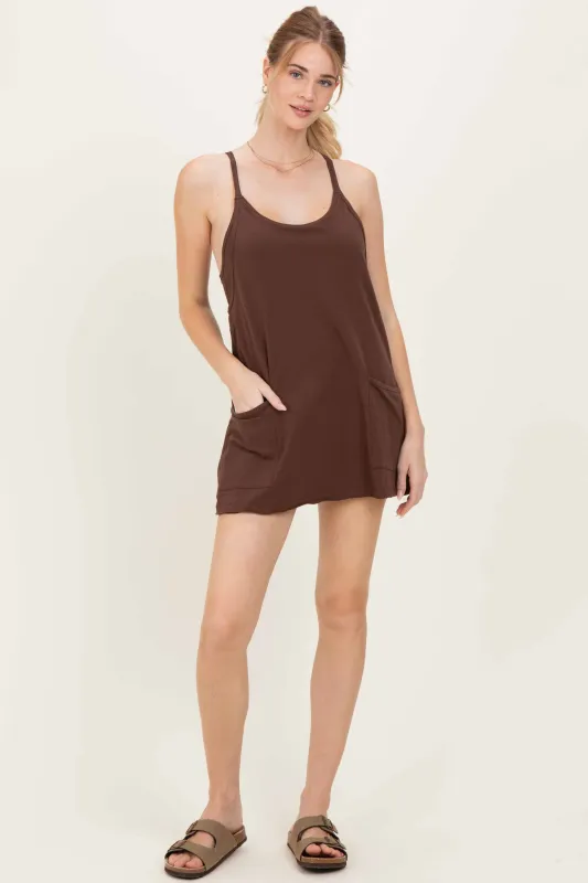 Brown Racerback Romper Dress sold by Pinkblush