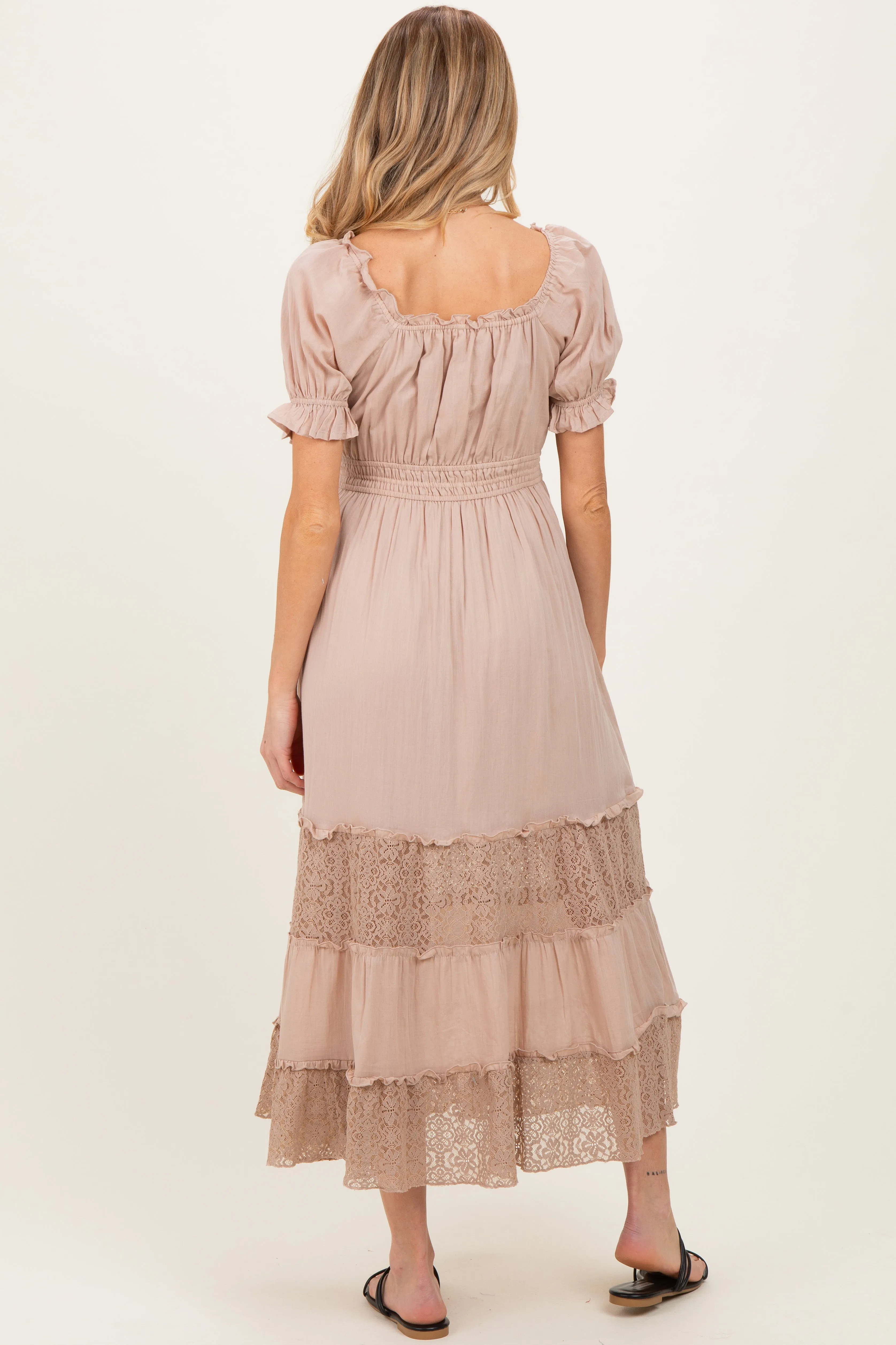 Taupe Lace Contrast Paneled Maternity Maxi Dress sold by Pinkblush product image thumbnail 4