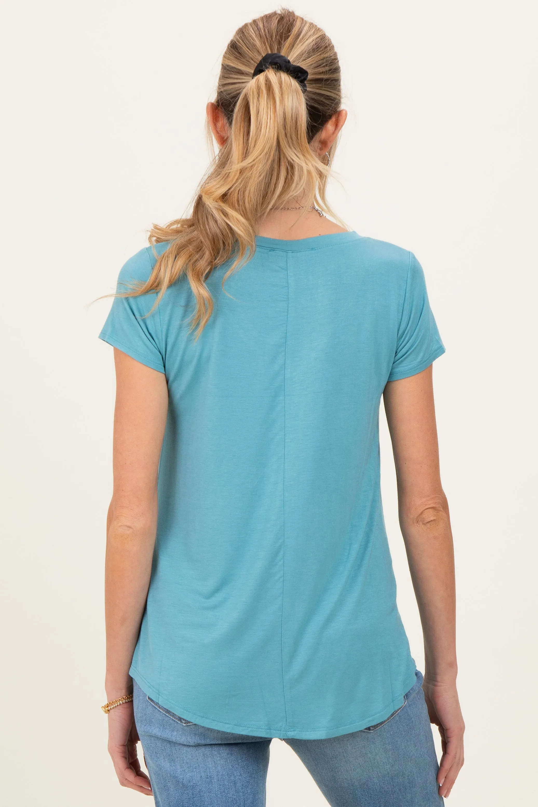 Dusty Teal Basic V-Neck Short Sleeve Maternity Top sold by Pinkblush product image thumbnail 3
