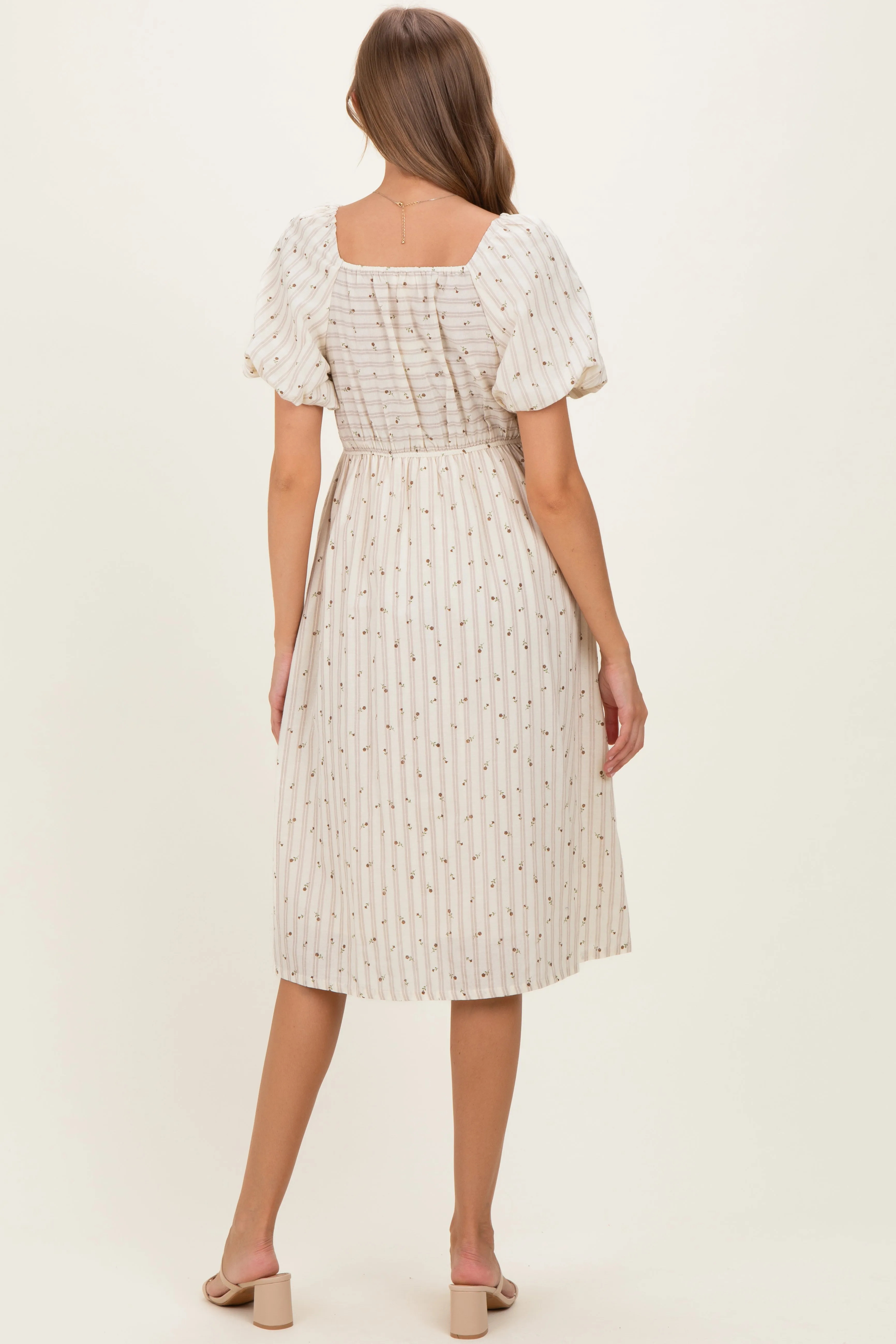 Beige Square Neck Striped Maternity Dress sold by Pinkblush product image thumbnail 4