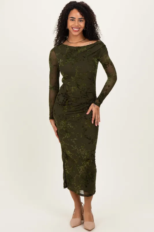 Olive Floral Mesh Overlay One Shoulder Dress sold by Pinkblush