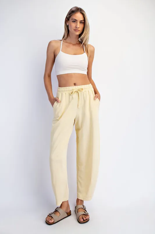 Yellow Mineral Wash Barrel Leg Lounge Pants made by Rae Mode