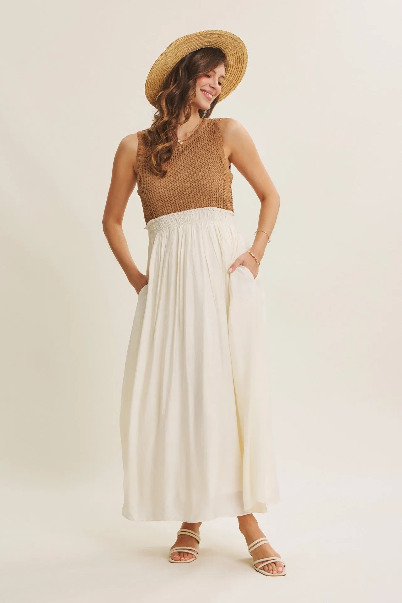 Mocha Knit Bodice Contrast Skirt Maxi Dress sold by Pinkblush product image thumbnail 2