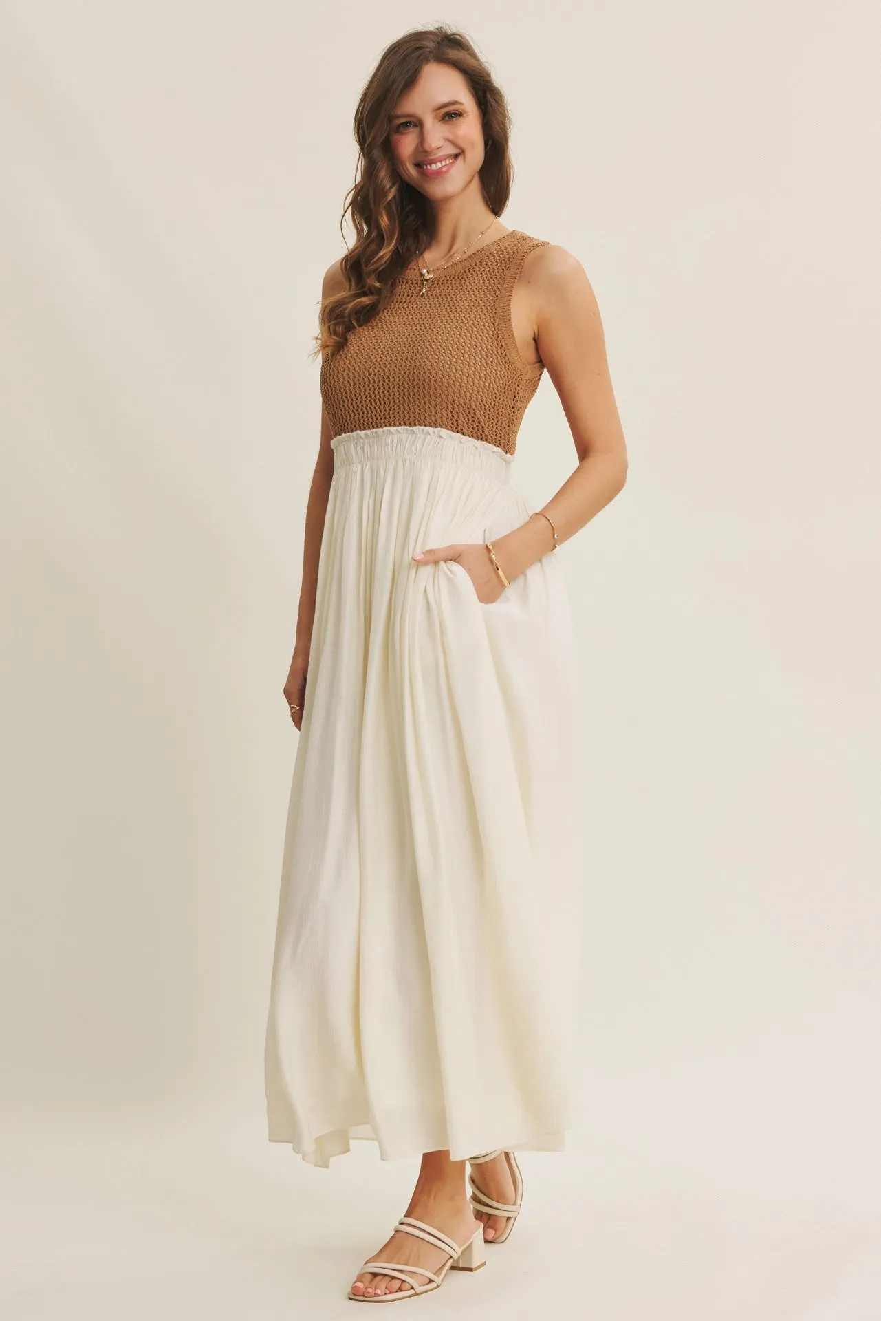 Mocha Knit Bodice Contrast Skirt Maxi Dress sold by Pinkblush product image thumbnail 3