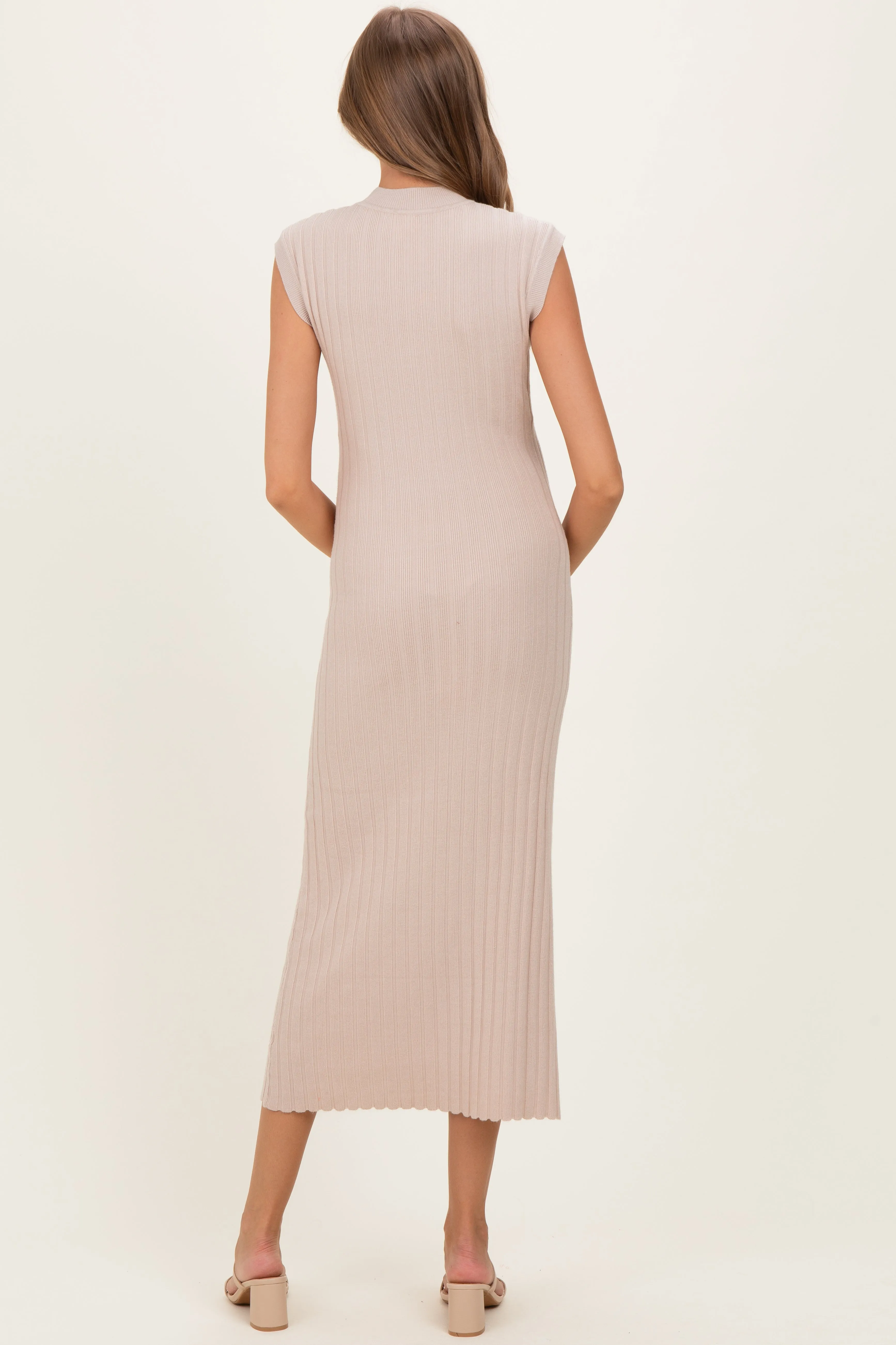 Sand Ribbed Knit Mock Neck Maternity Maxi Dress sold by Pinkblush product image thumbnail 3