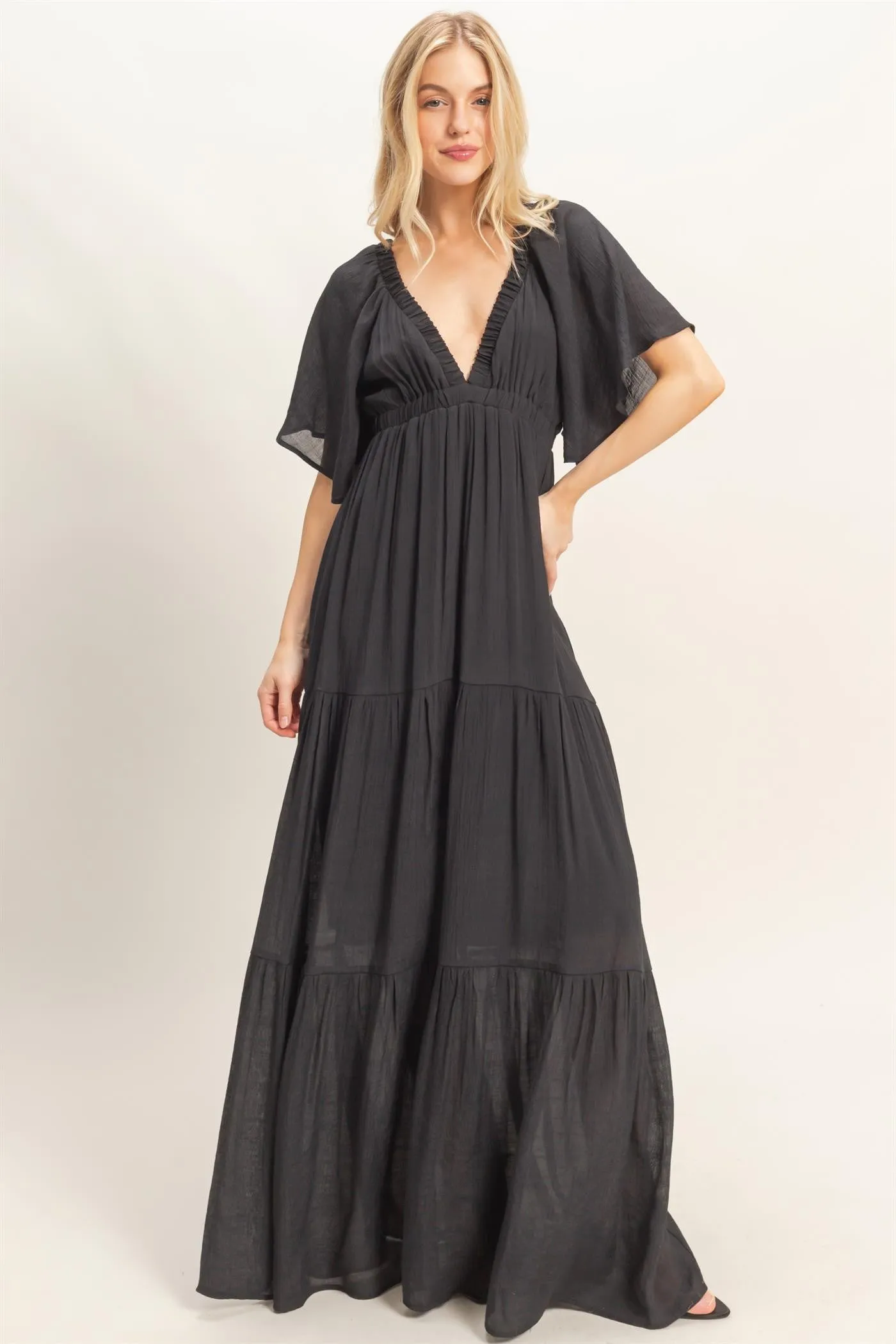 Black Flutter Sleeve Maxi Dress sold by Pinkblush product image thumbnail 2