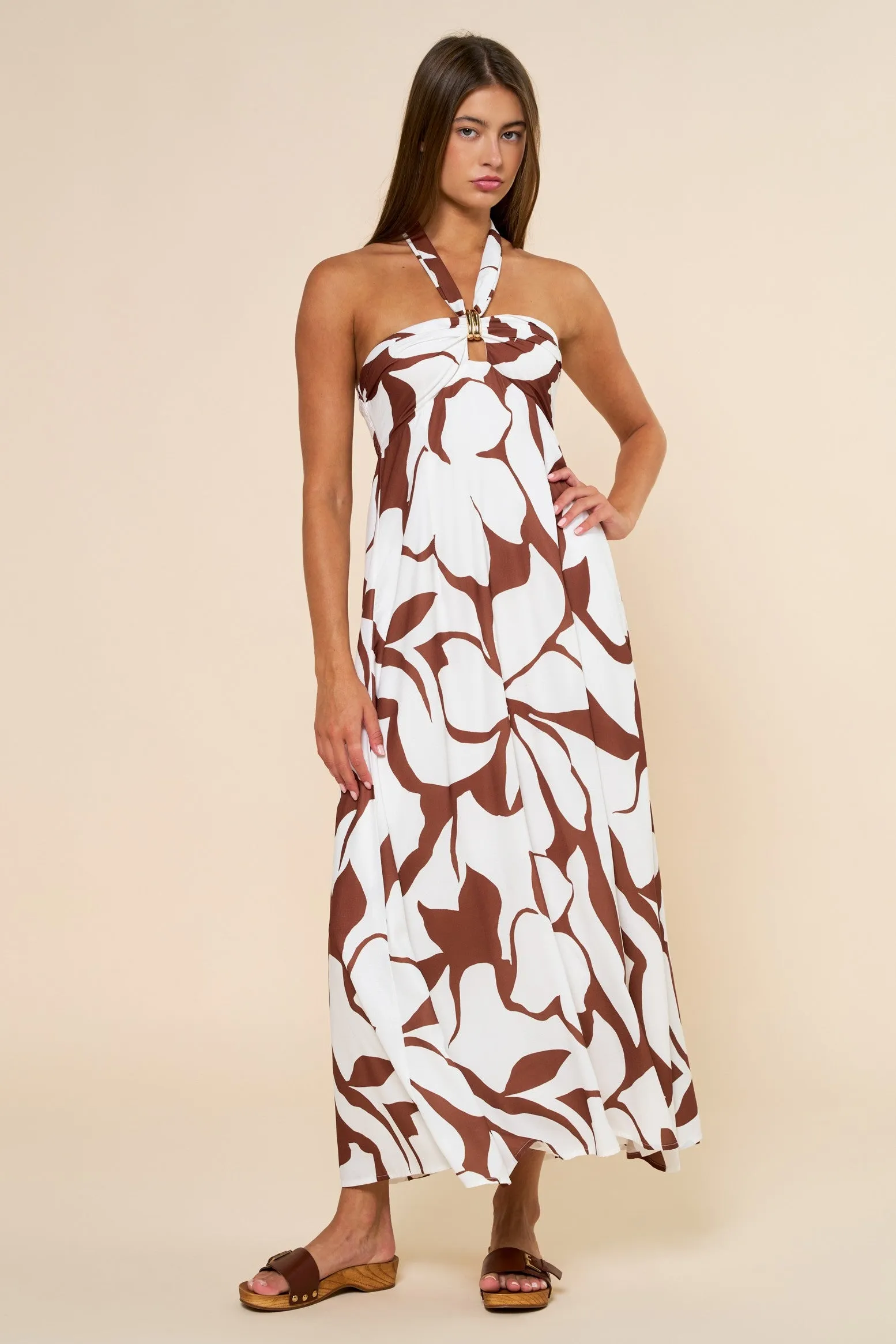 Brown Printed Halter Maxi Dress sold by Pinkblush