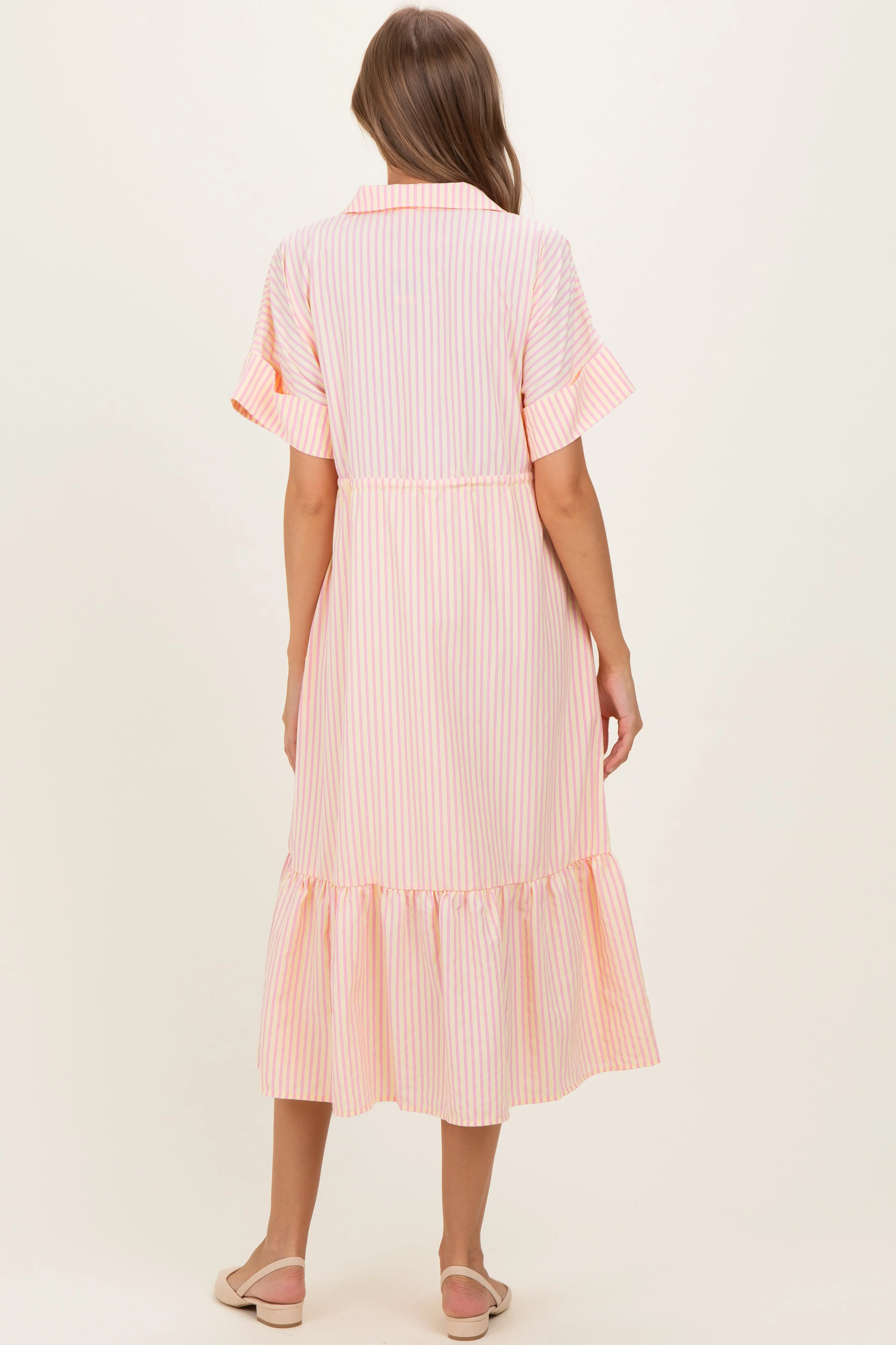 Yellow Striped Button Collared Maternity Midi Dress sold by Pinkblush product image thumbnail 3