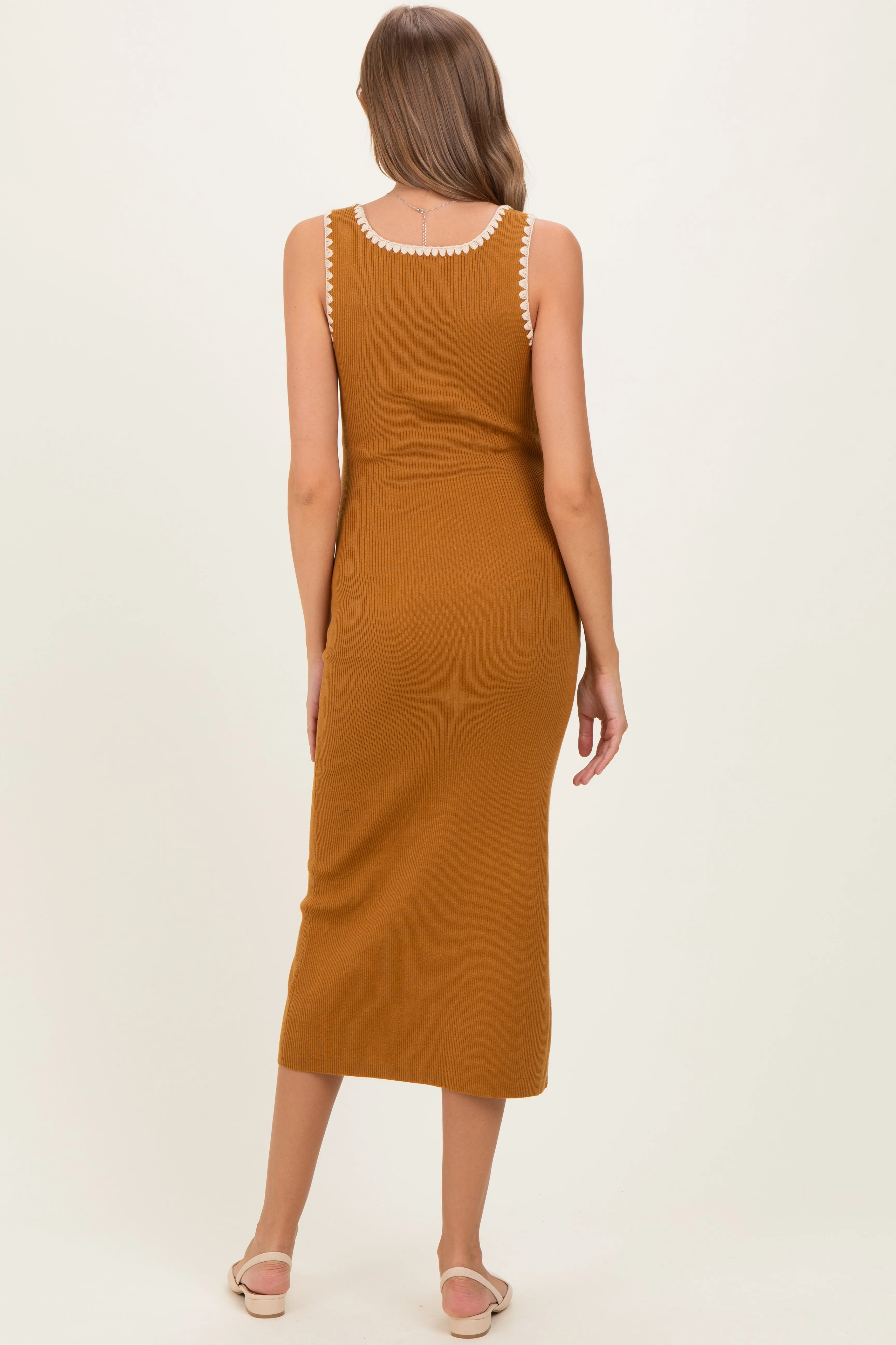 Mustard Contrast Stitch Detail Ribbed Maternity Sweater Dress sold by Pinkblush product image thumbnail 3