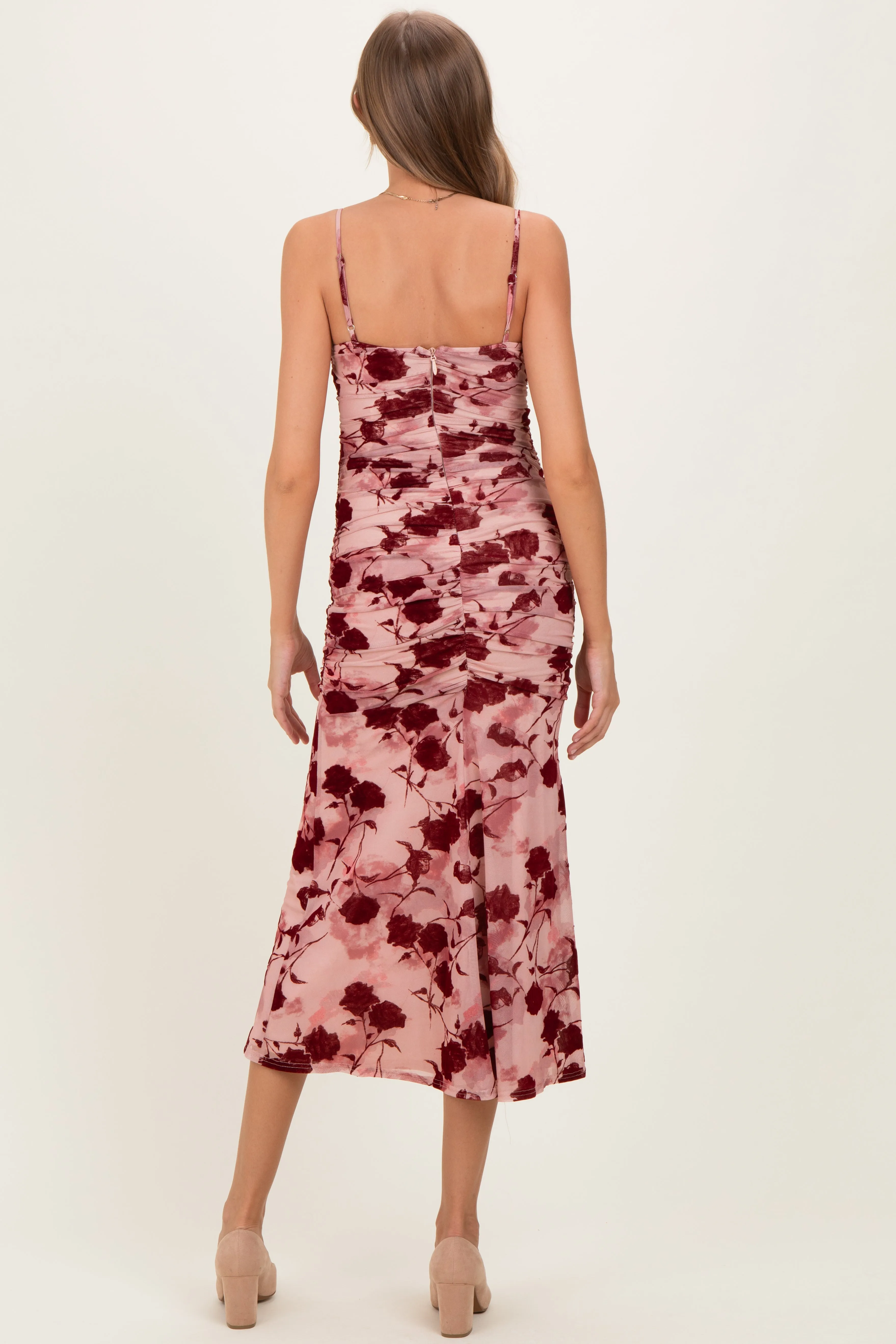 Pink Rose Floral Mesh Ruched Maternity Midi Dress sold by Pinkblush product image thumbnail 3