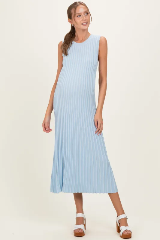 Sky Blue Ribbed Knit Sleeveless Maternity Maxi Dress sold by Pinkblush