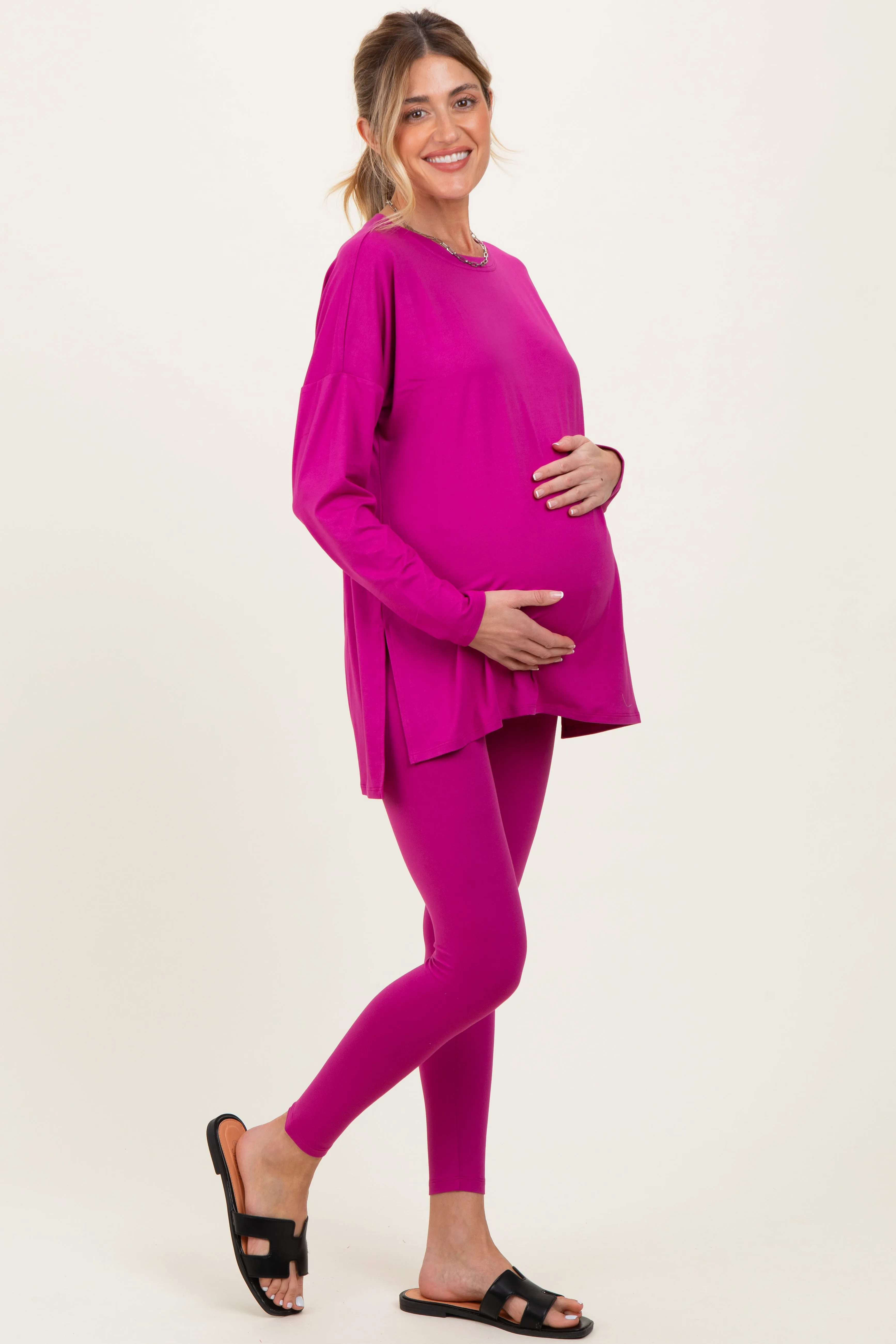 Magenta Brushed Knit Oversized Top and Legging Maternity Set sold by Pinkblush product image thumbnail 3