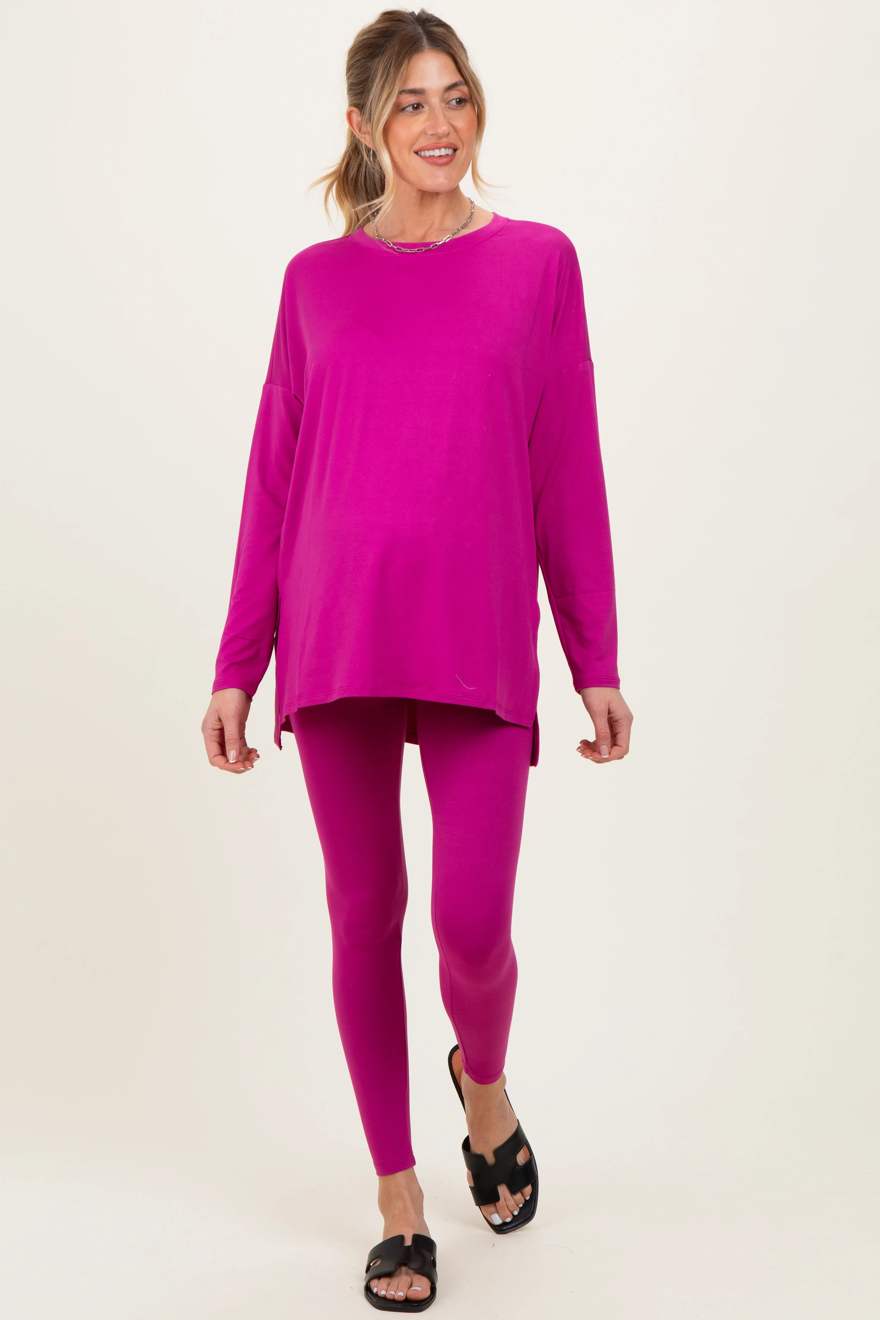Magenta Brushed Knit Oversized Top and Legging Maternity Set sold by Pinkblush