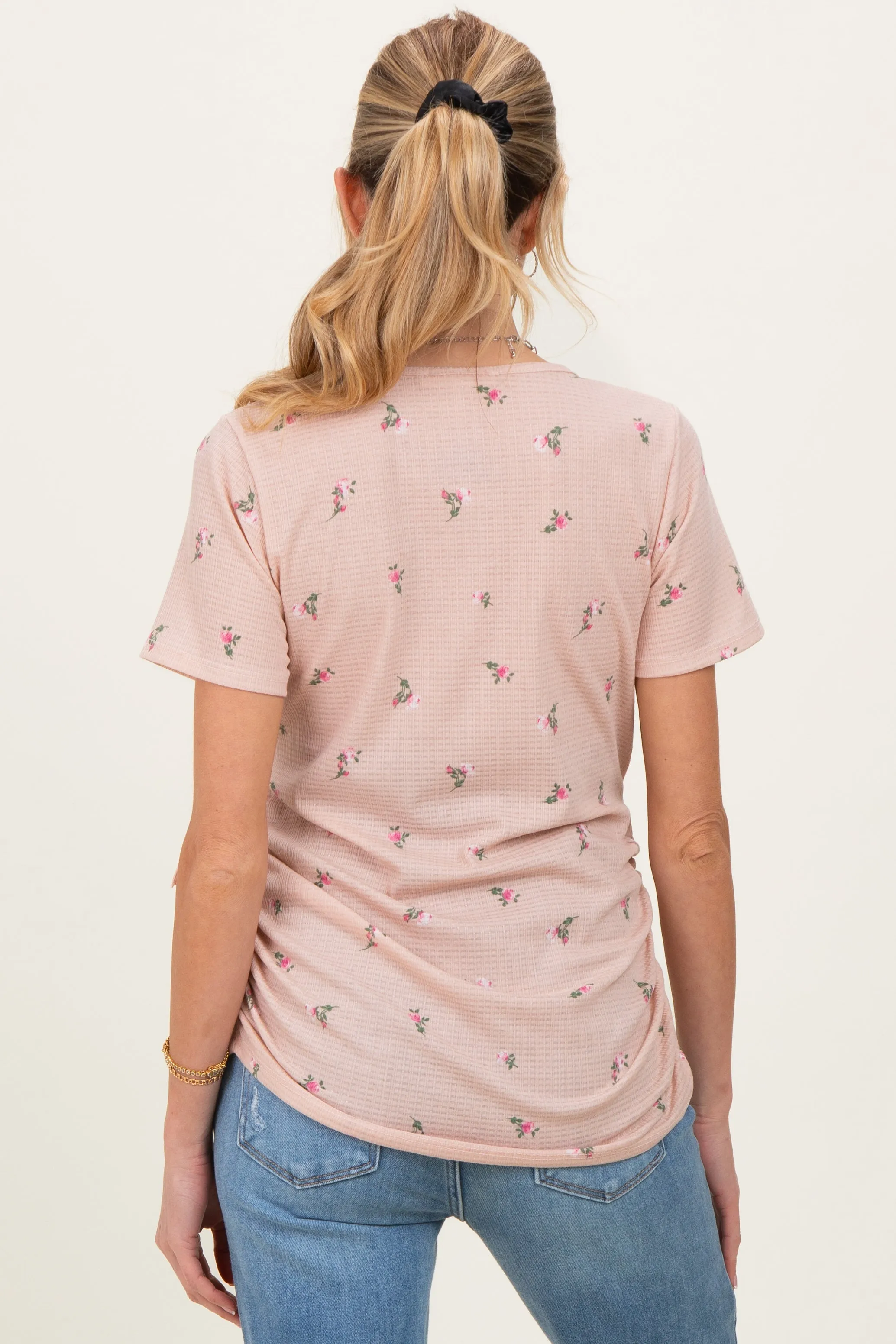 Taupe Floral Wrap Fitted Maternity/Nursing Top sold by Pinkblush product image thumbnail 4