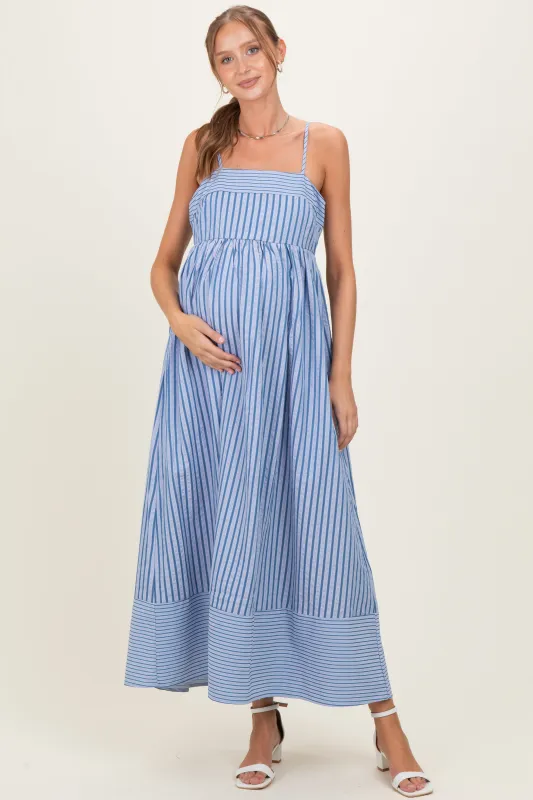 Blue Mixed Stripe Sleeveless Maternity Maxi Dress sold by Pinkblush