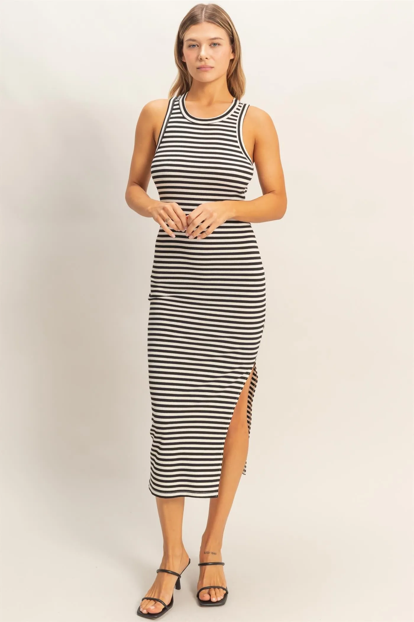 Black Striped Side Slit Maternity Tank Dress sold by Pinkblush product image thumbnail 4