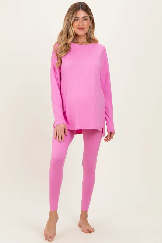Pink Brushed Knit Oversized Top and Legging Maternity Set made by Pinkblush