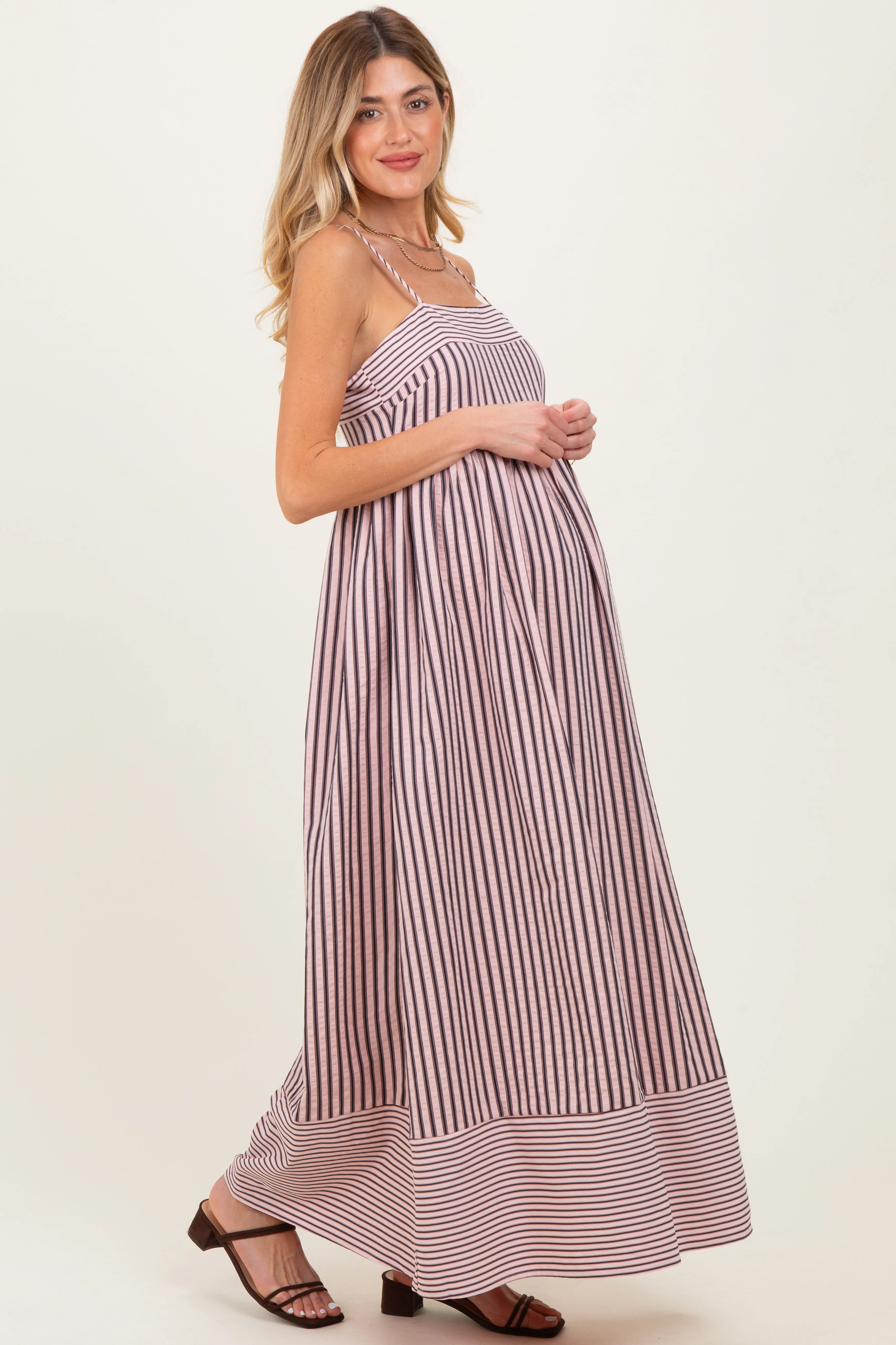 Mauve Mixed Stripe Sleeveless Maternity Maxi Dress sold by Pinkblush product image thumbnail 3