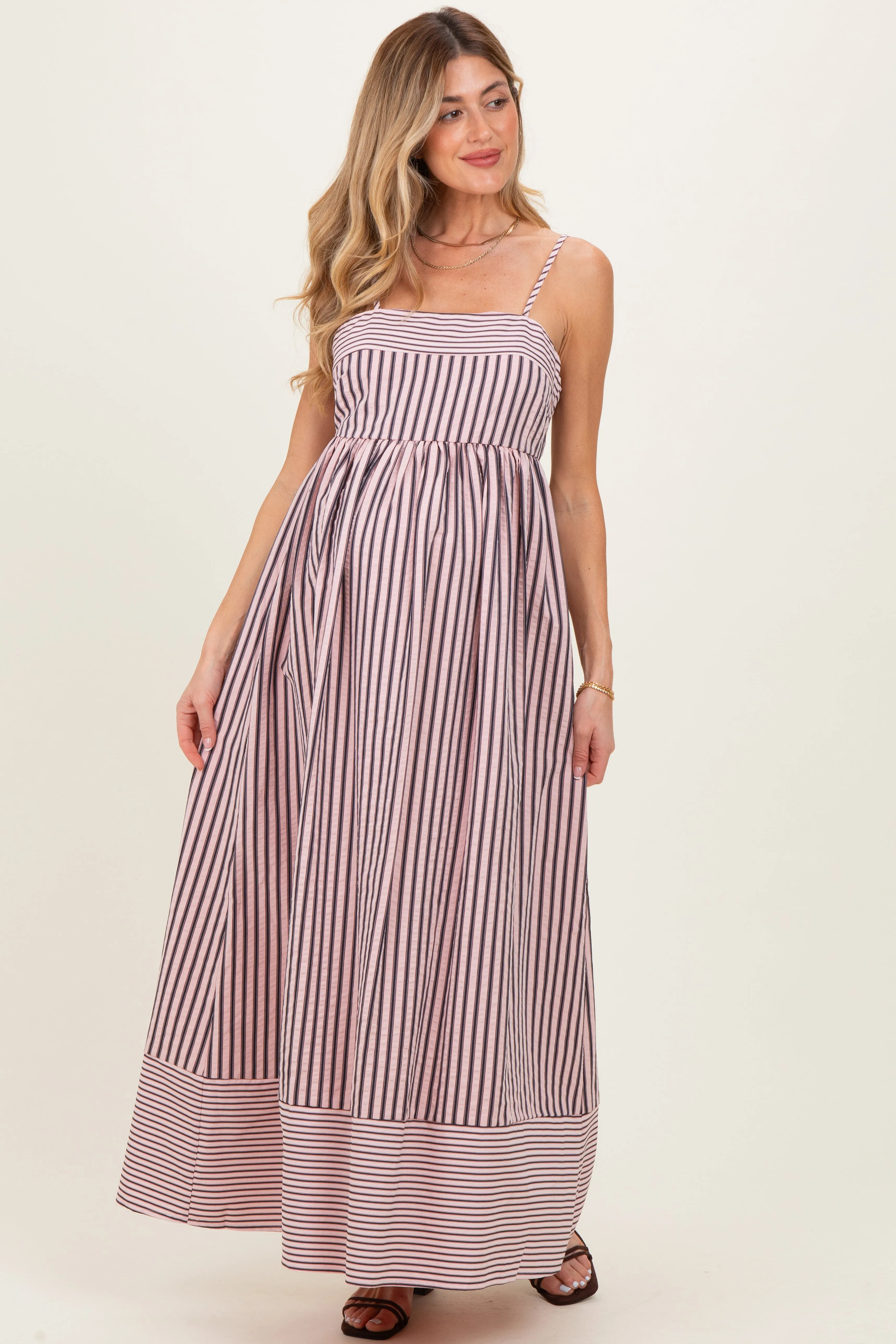 Mauve Mixed Stripe Sleeveless Maternity Maxi Dress sold by Pinkblush product image thumbnail 2