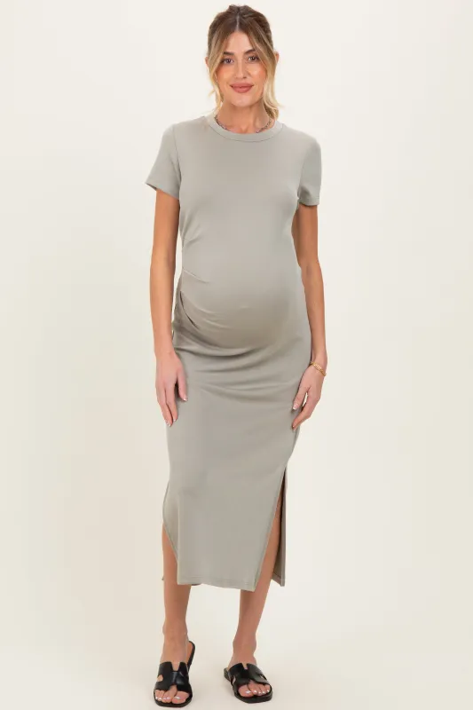Moss Gathered Waist Maternity Midi Dress made by Gilli