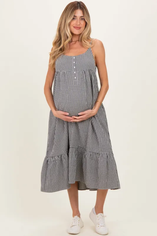 Black Gingham Sleeveless Maternity Midi Dress sold by Pinkblush