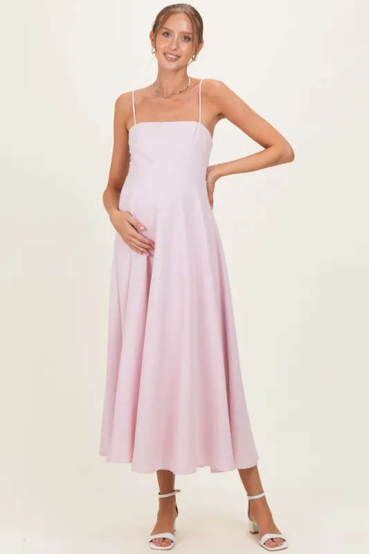 Light Pink Linen A-Line Flared Maternity Midi Dress made by Pinkblush