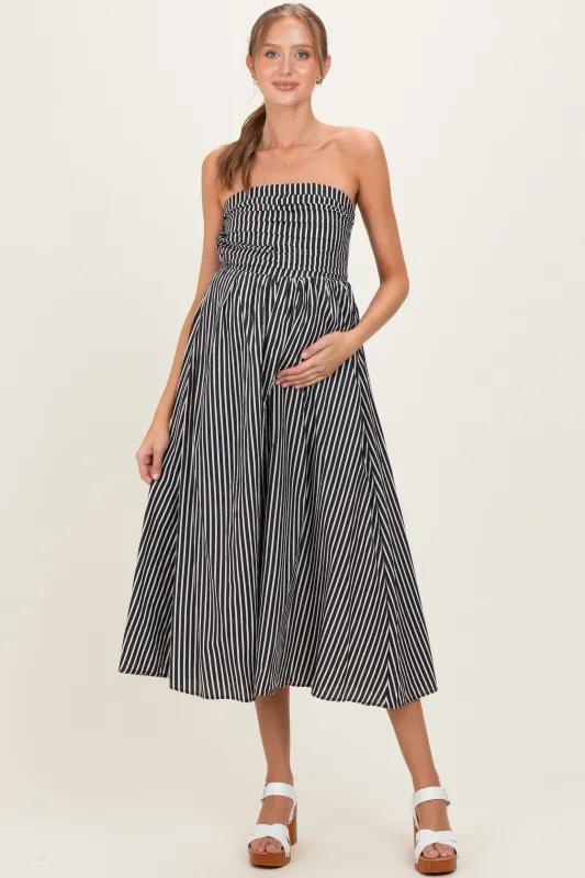 Black Striped Strapless Maternity Maxi Dress made by Pinkblush