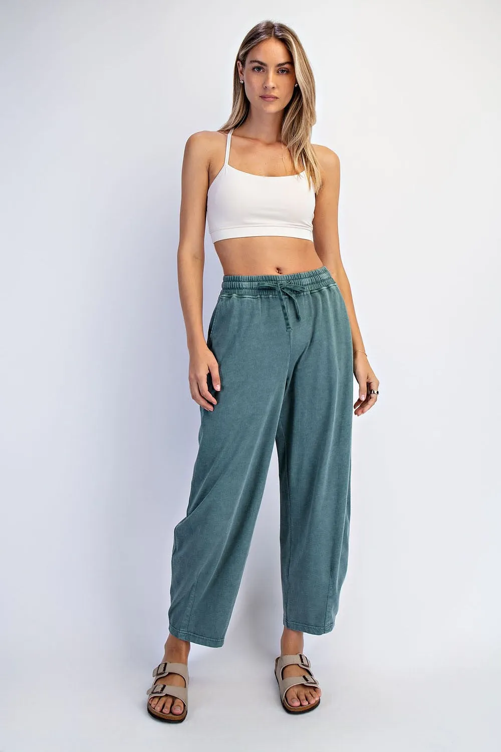 Teal Mineral Wash Barrel Leg Lounge Pants sold by Pinkblush