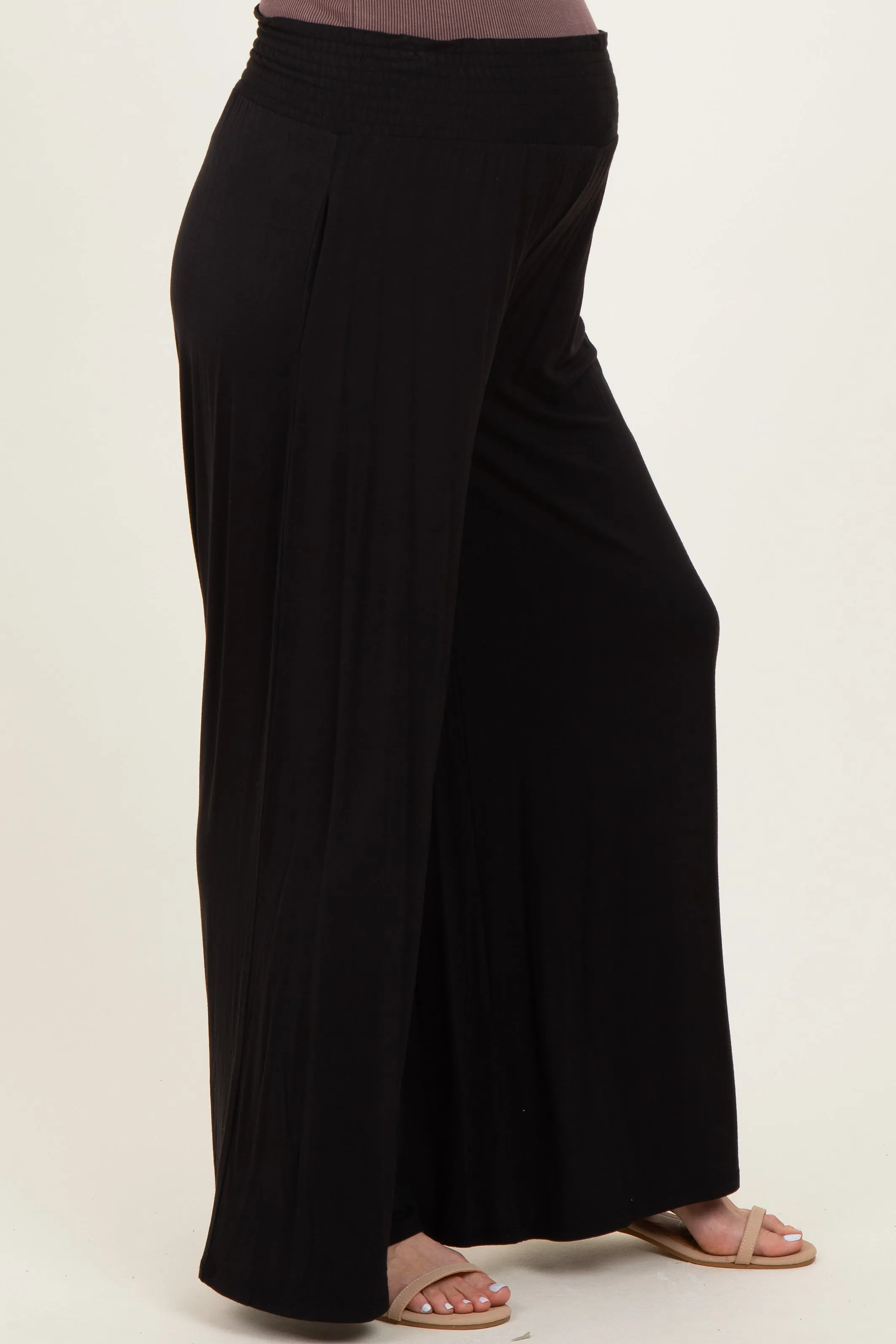 Black Smocked Waist Wide Leg Maternity Pants sold by Pinkblush product image thumbnail 4