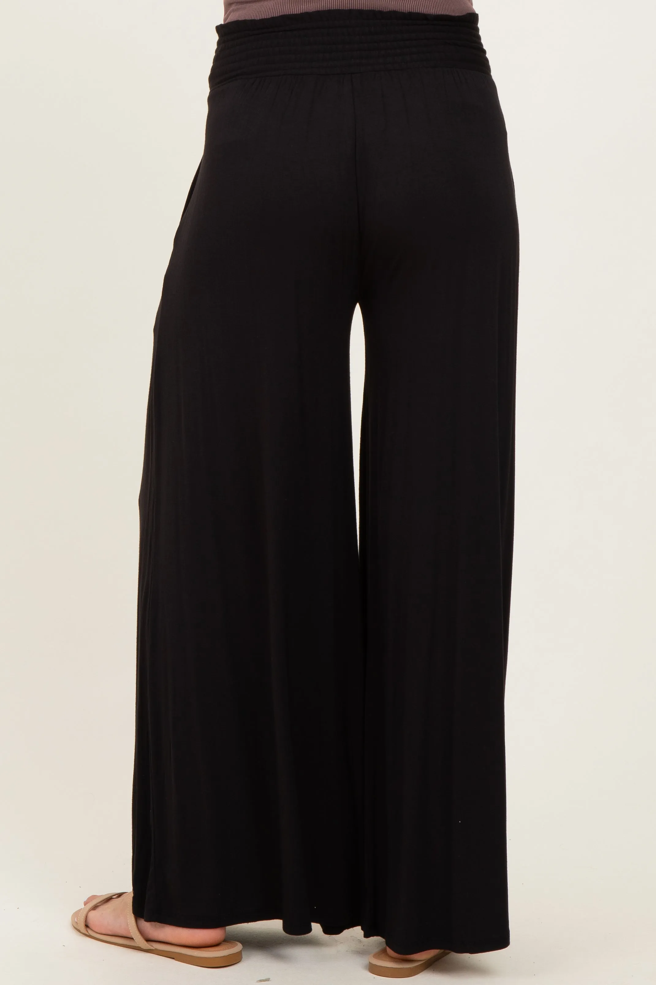Black Smocked Waist Wide Leg Maternity Pants sold by Pinkblush product image thumbnail 5
