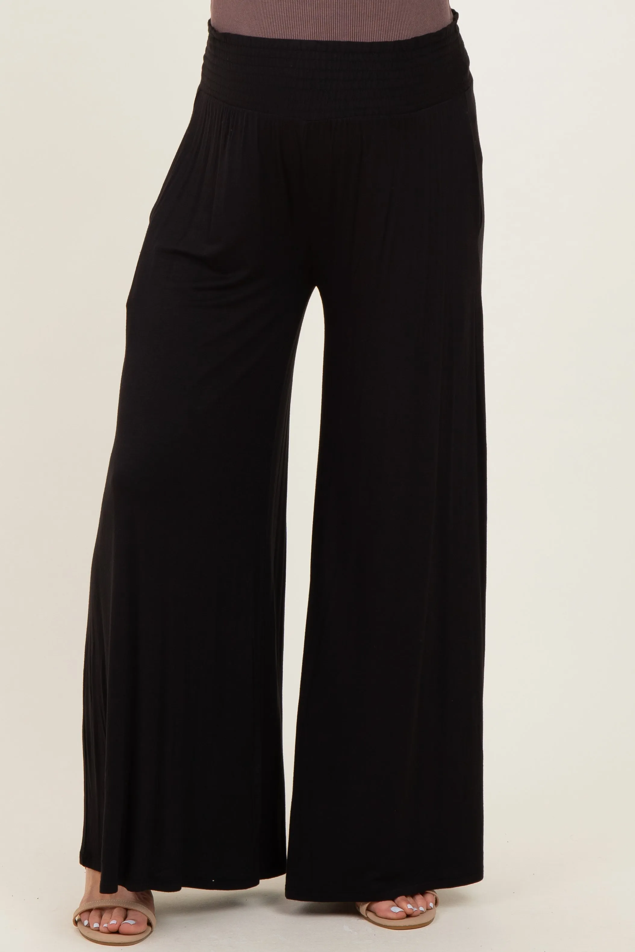 Black Smocked Waist Wide Leg Maternity Pants sold by Pinkblush product image thumbnail 3